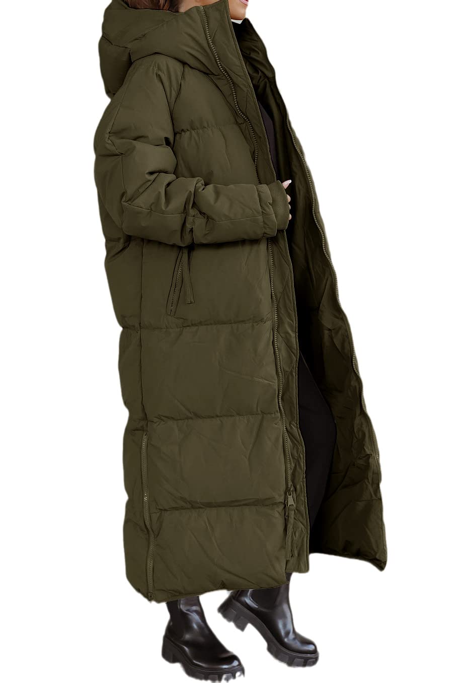 Shanfetl Women's Long Quilted Puffer Jacket with Hood - Maxi Length Winter Coat, Warm Padded Outerwear for Cold Weather | Perfect for Snow Days, Outdoor Activities & Casual Wear
