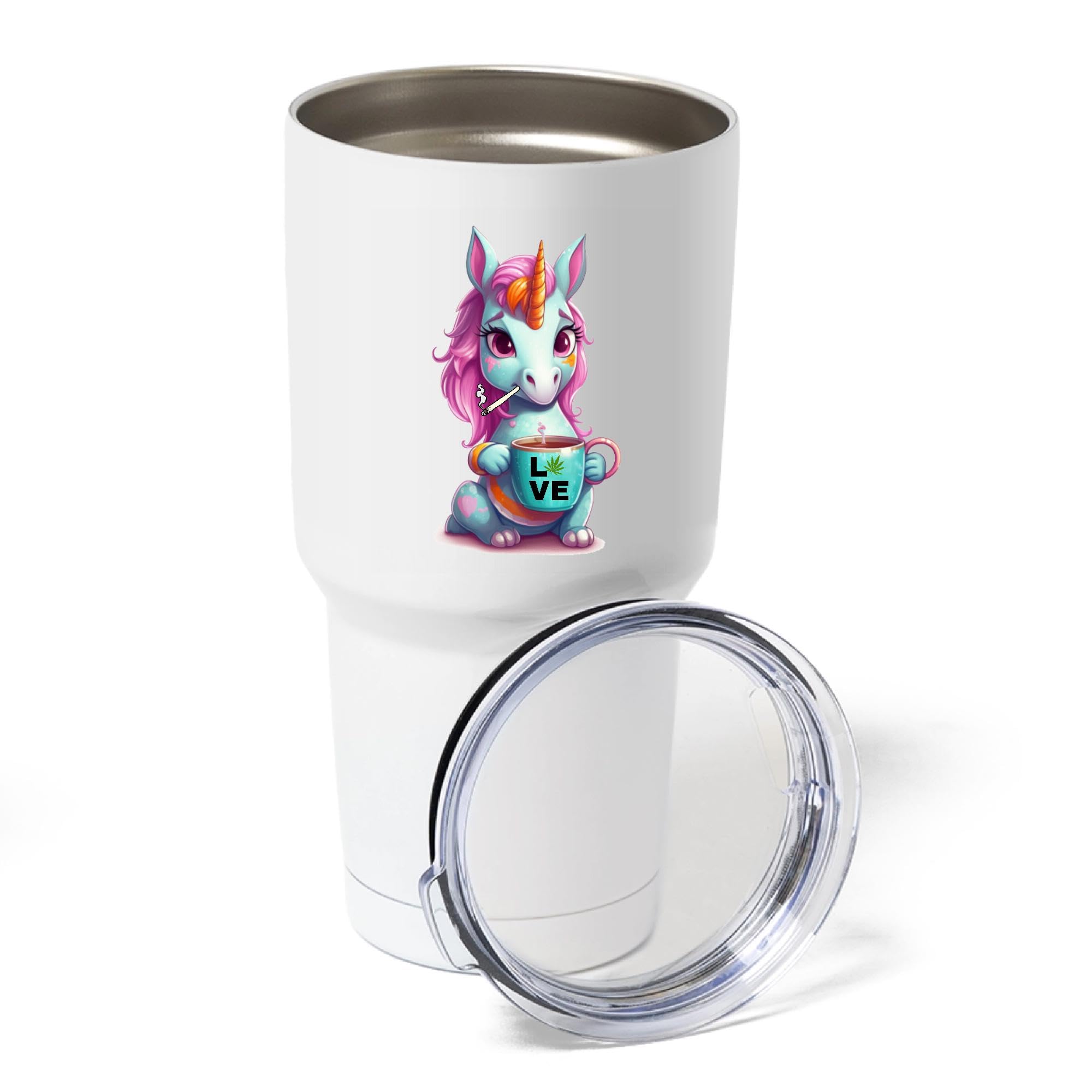 Fun Unicorn 30oz Travel Tumbler Mug - Insulated Stainless Steel Cup for Weed & Cannabis Lovers - Perfect Gift for Marijuana Smokers - Great for Outdoor Adventures, Camping & Road Trips
