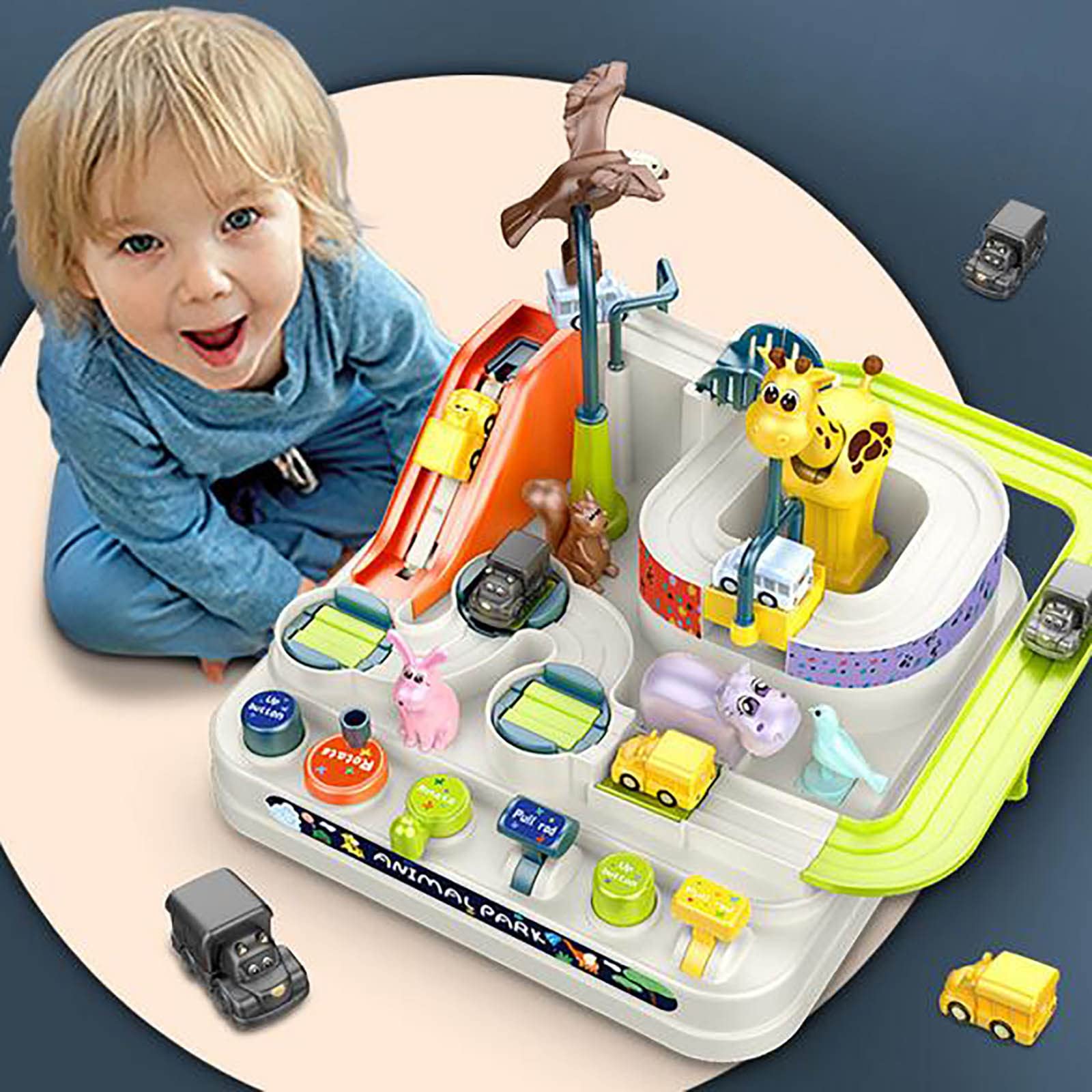 WJMLY Kids' Car Adventure Puzzle Toy Train Track Set - Interactive Rescue Educational Vehicle Toys for Boys & Girls - Parent-Child Racing Game with Parking Mechanism (2 Cars) - Perfect for Birthday Gifts & STEM Learning Playtime