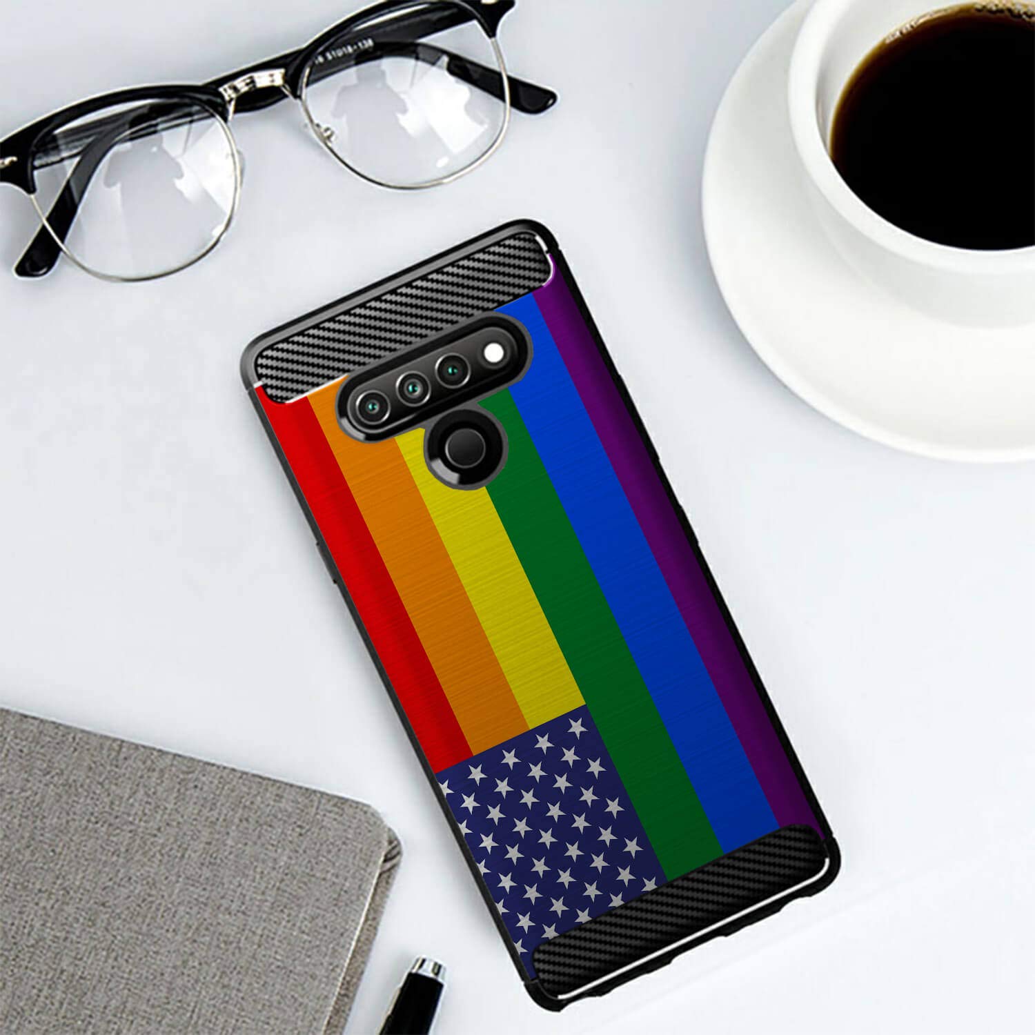 LG Stylo 6 Case (2020) - Slim Black Flexible TPU Shockproof Phone Cover with USA Flag Design | Perfect for Everyday Protection & Patriotic Style