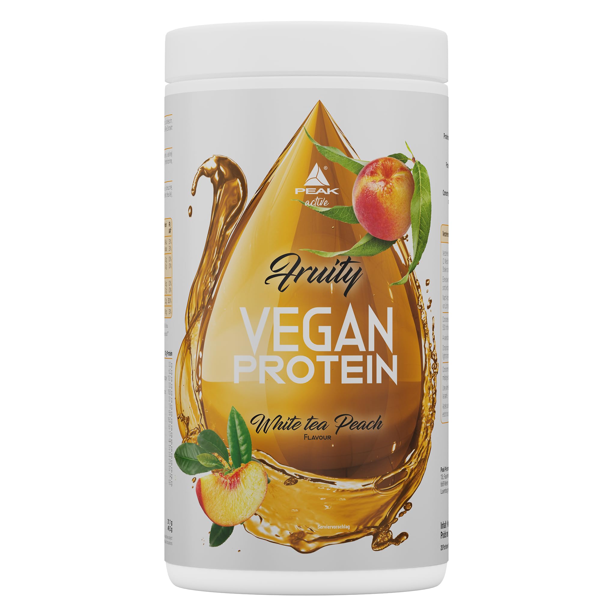 PEAK Fruity Vegan Protein Powder - 400g White Tea Peach Flavor | 20 Servings | Clear Protein Drink | Pea Protein + BCAA Amino Acids | Perfect Solubility | Vegan Protein Supplement for Workout Recovery & Healthy Lifestyle
