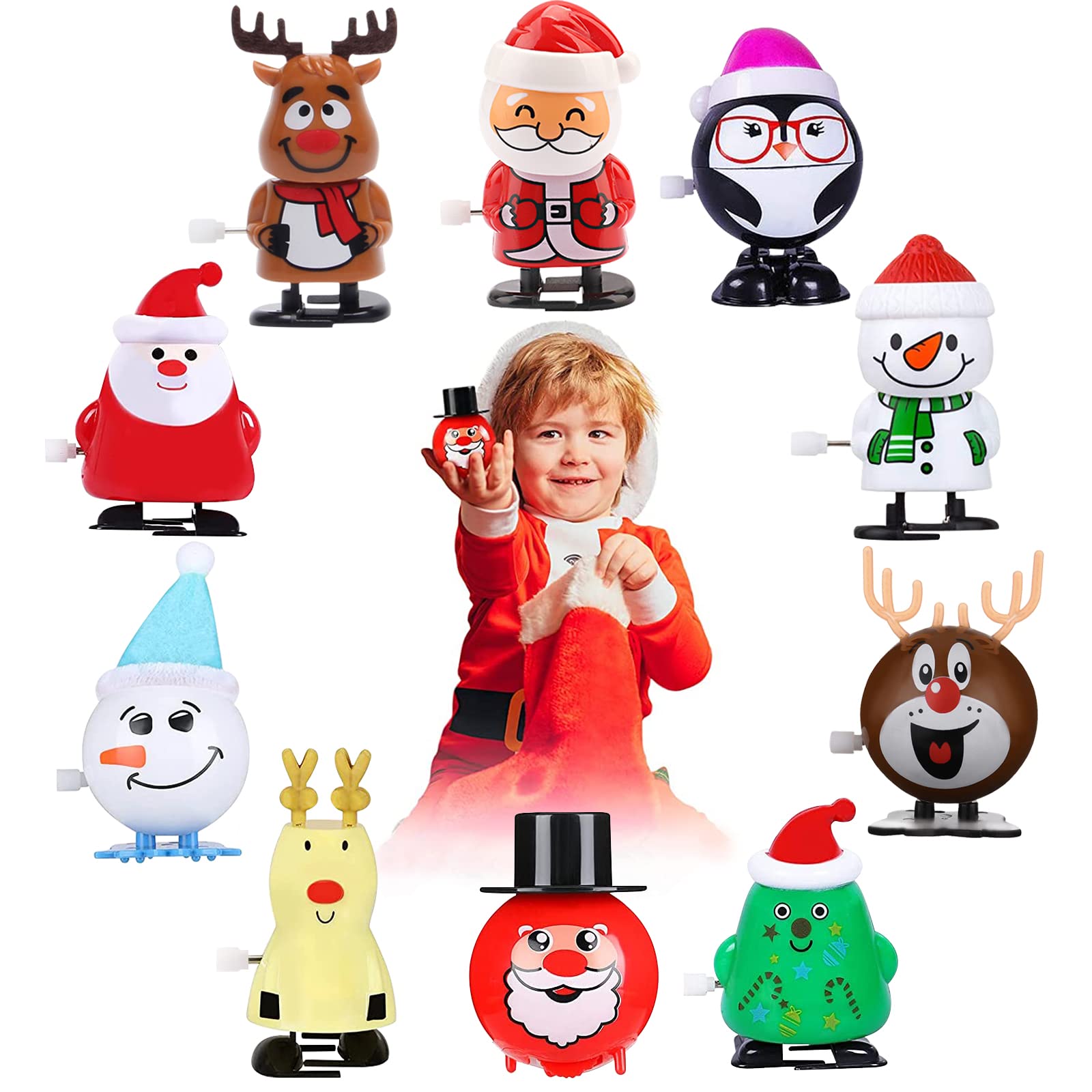 Dokeawo 10 Pack Christmas Wind-Up Toys - Fun Holiday Party Favors for Kids & Adults, Mini Stocking Stuffers for Christmas Gifts | Perfect for Holiday Parties, Classroom Rewards & Christmas Morning Surprises