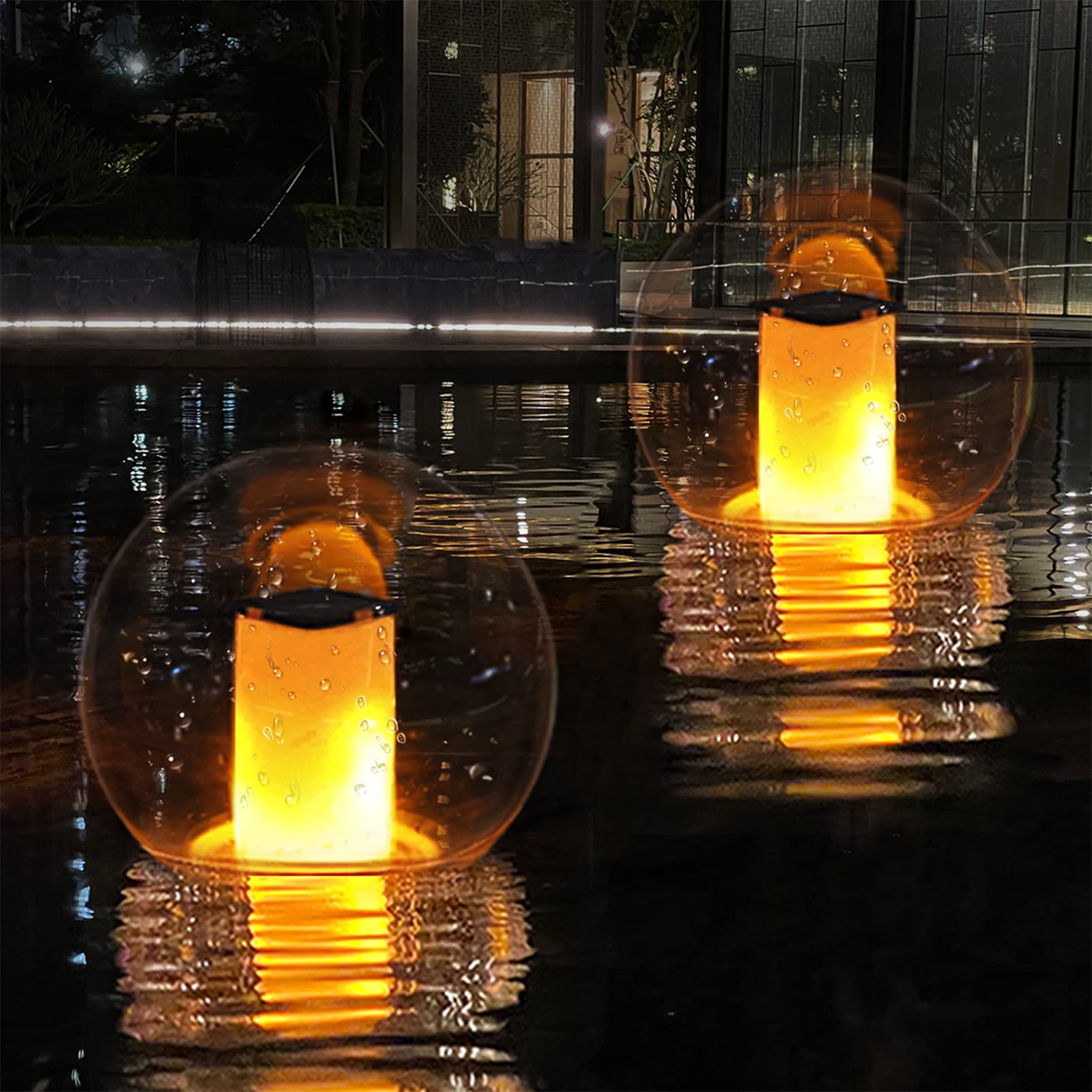 Solar Powered Floating Pool Lights - IP68 Waterproof Flickering Flame LED Ball Lights for Outdoor Decoration (2 Pack) - Perfect for Swimming Pools, Garden Ponds, Backyard Parties, and Landscape Lighting