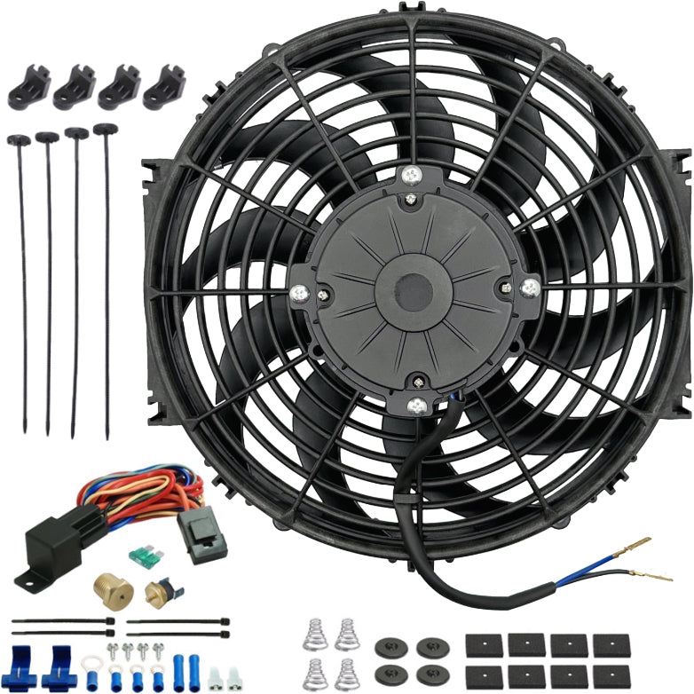12-13 Inch 180W Electric Radiator Fan with Thread-in Probe Thermostat Switch Kit - Perfect for Car Engine Cooling & Radiator Repair