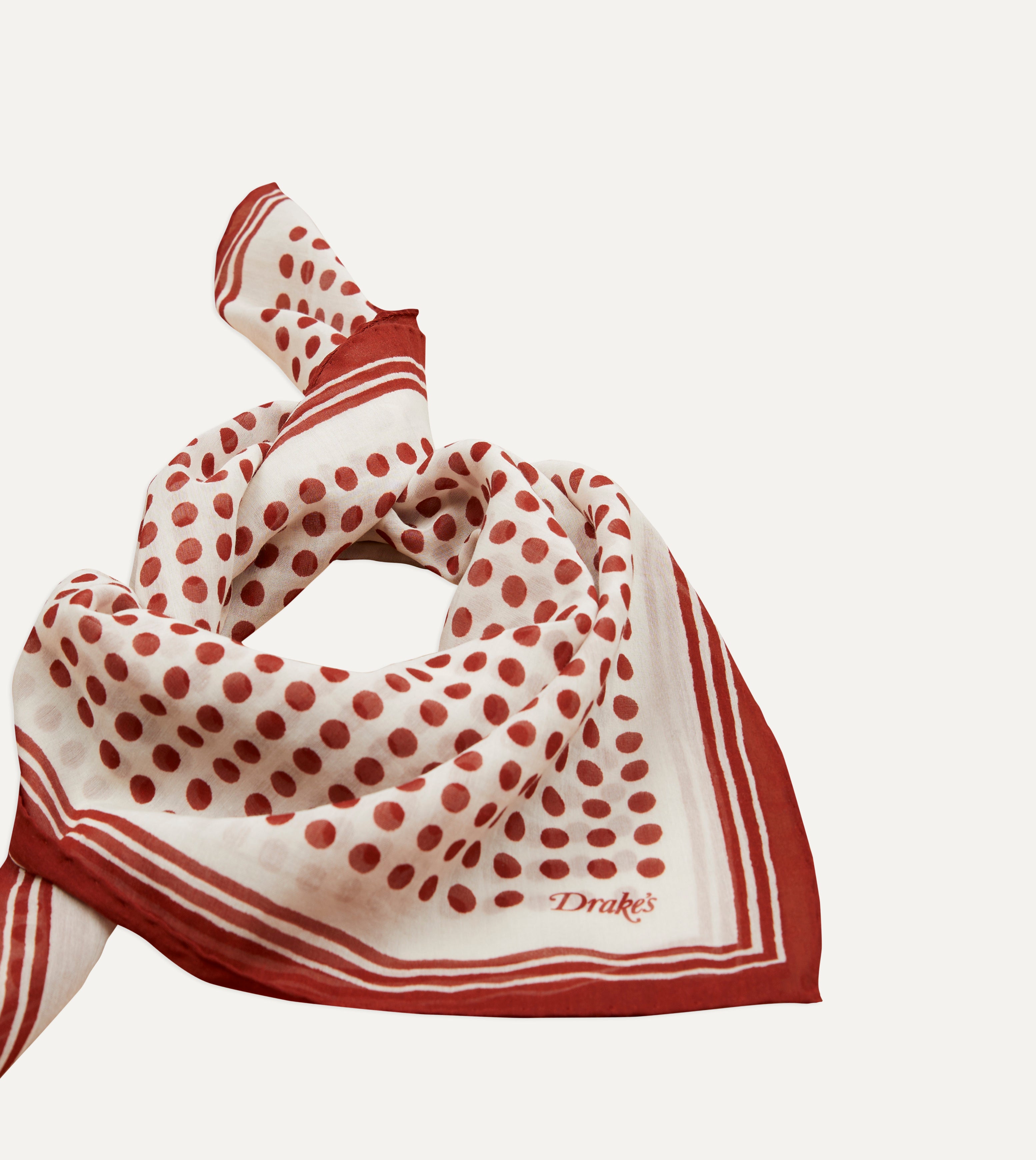 Elegant Ecru & Red Spots Print Silk-Cotton Bandana Scarf - Soft & Breathable Fashion Accessory for Women, Men - Perfect for Casual Outfits, Beach Days & Outdoor Adventures