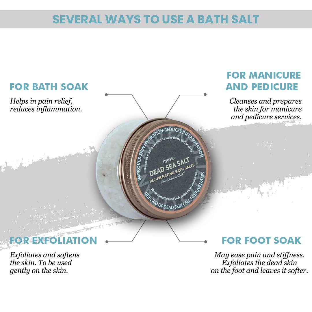 Nyassa Dead Sea Bath Salt 220g - Natural Epsom & Sea Salt Blend for Muscle Relaxation & Spa Therapy | Vegan, Paraben-Free Body Care for Men & Women | Made in India | Perfect for Stress Relief, Bath Soaks & Home Spa Treatments