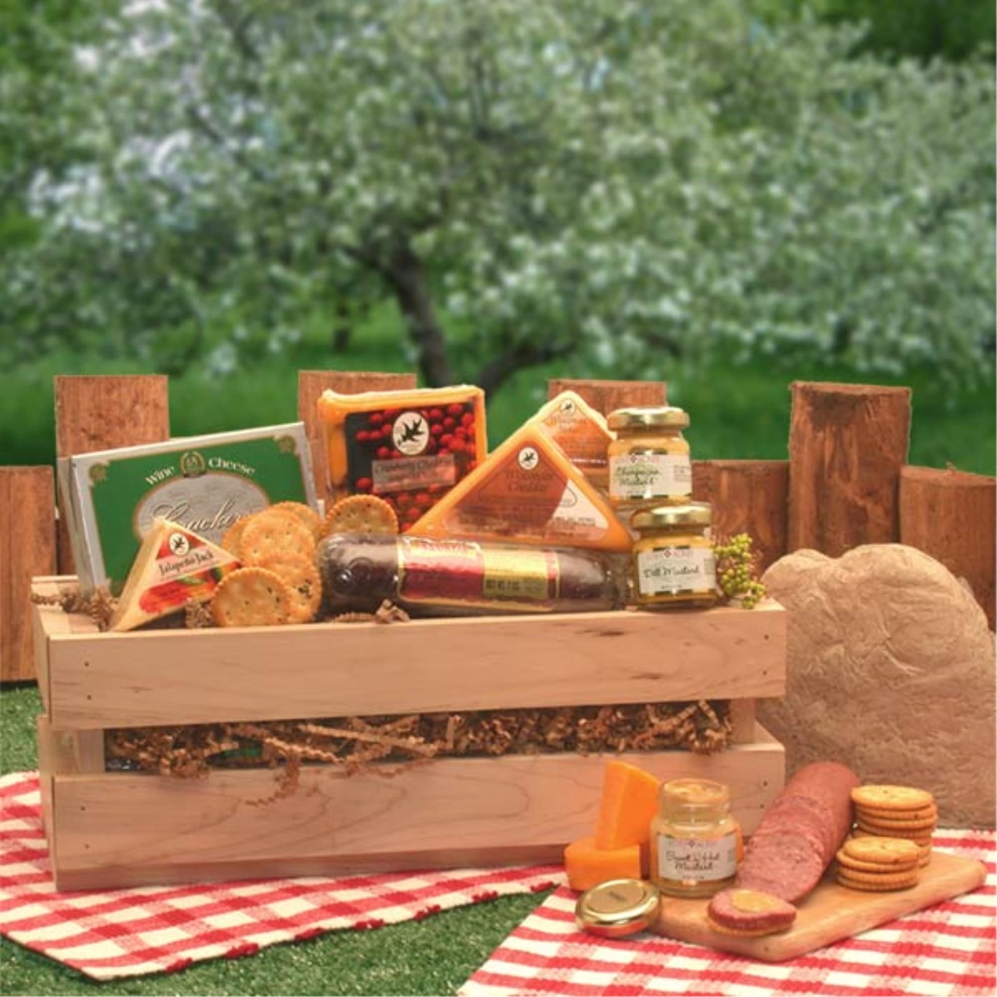 Premium Signature Sausage & Cheese Gift Crate - Artisanal Charcuterie Board Set for Parties, Picnics & Holiday Gifting