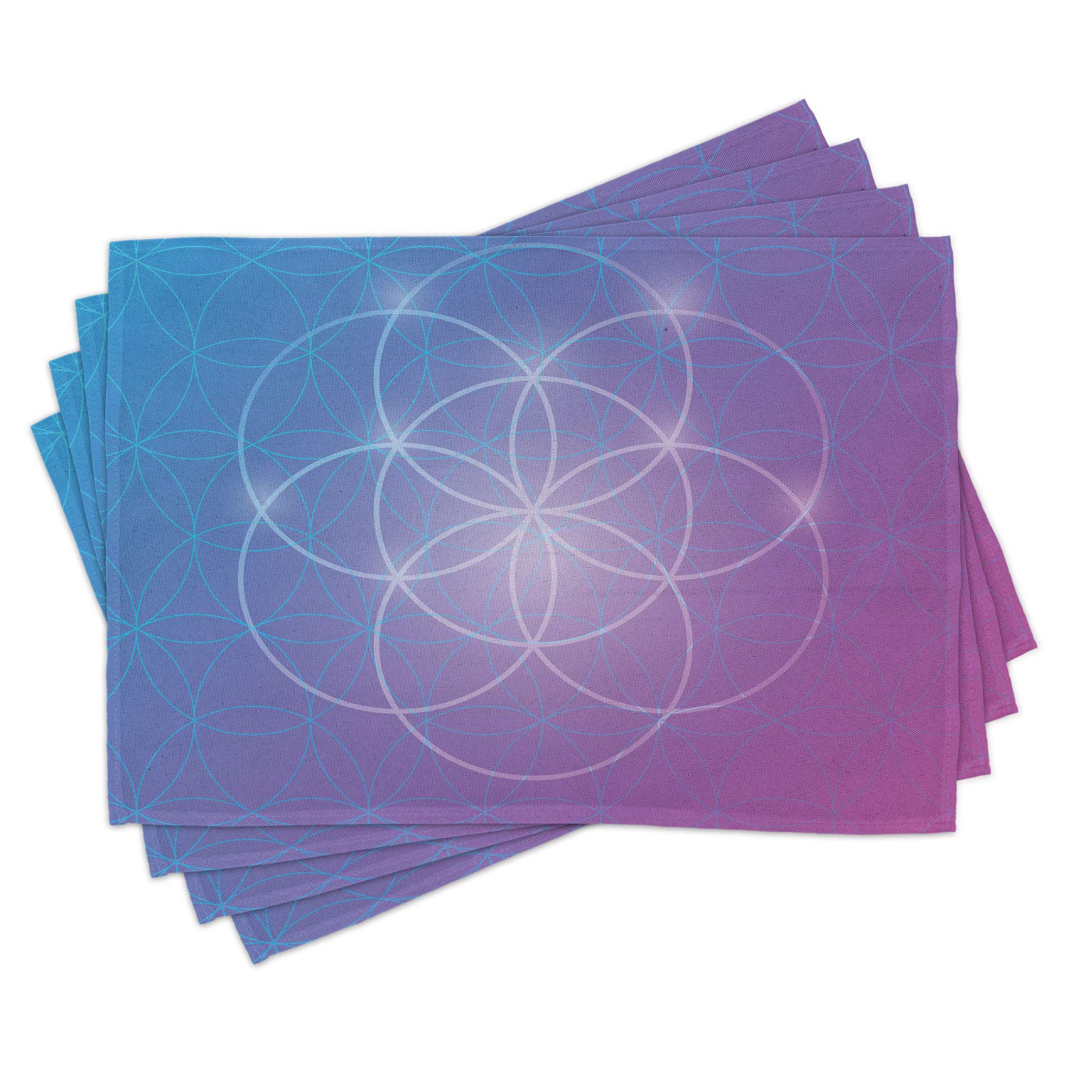 Ambesonne Geometry Place Mats Set of 4 - Round 2D Space Axis Historical Art Design, Washable Fabric Table Mats for Dining Room & Kitchen Decor in Blue & Purple - Perfect for Dinner Parties, Holiday Meals & Everyday Use