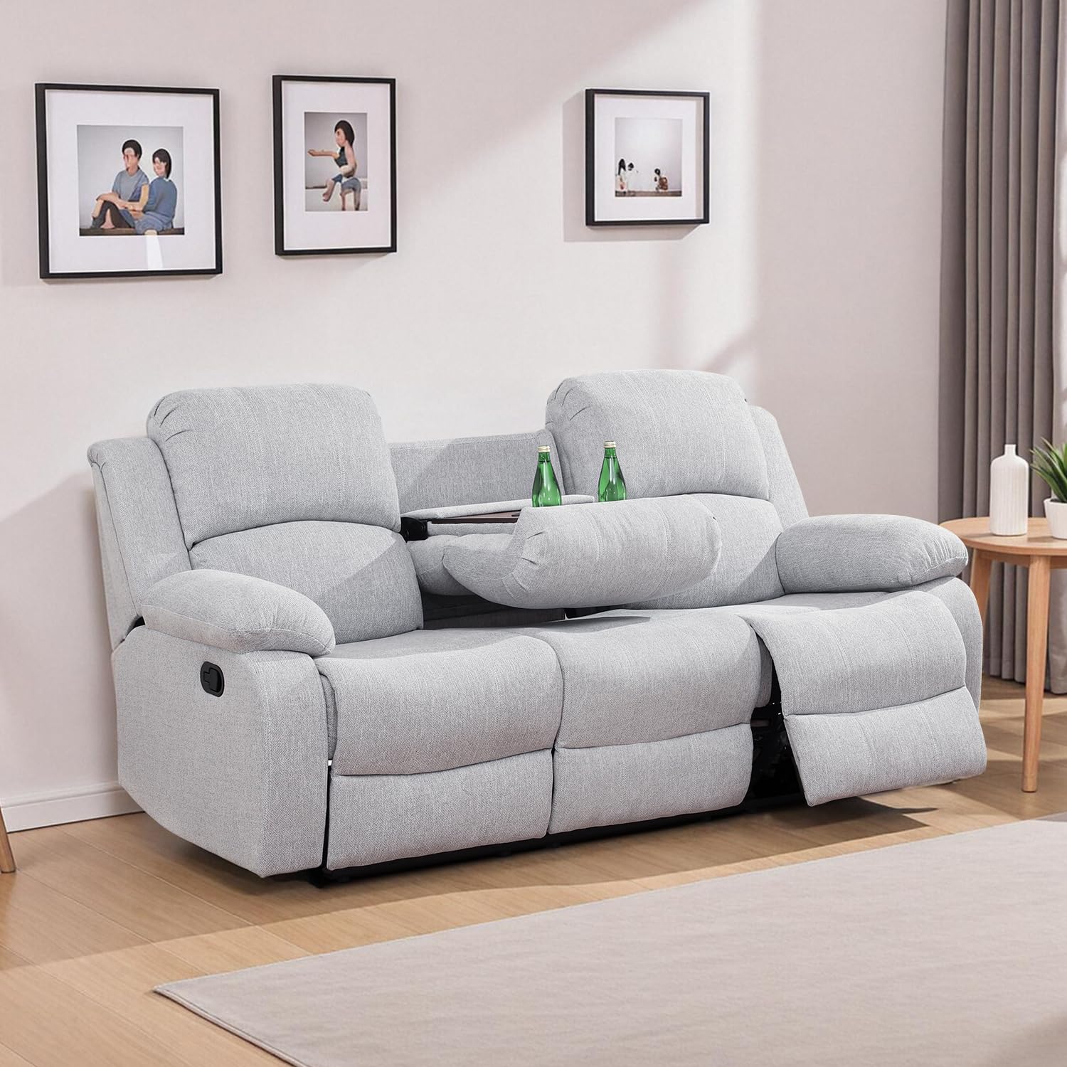 Comfortable Fabric Recliner Sofa for Living Room - Grey Wall Hugger Reclining Couch with Cup Holder - Perfect for Home, Office & Theater Seating - Modern Living Room Furniture Set