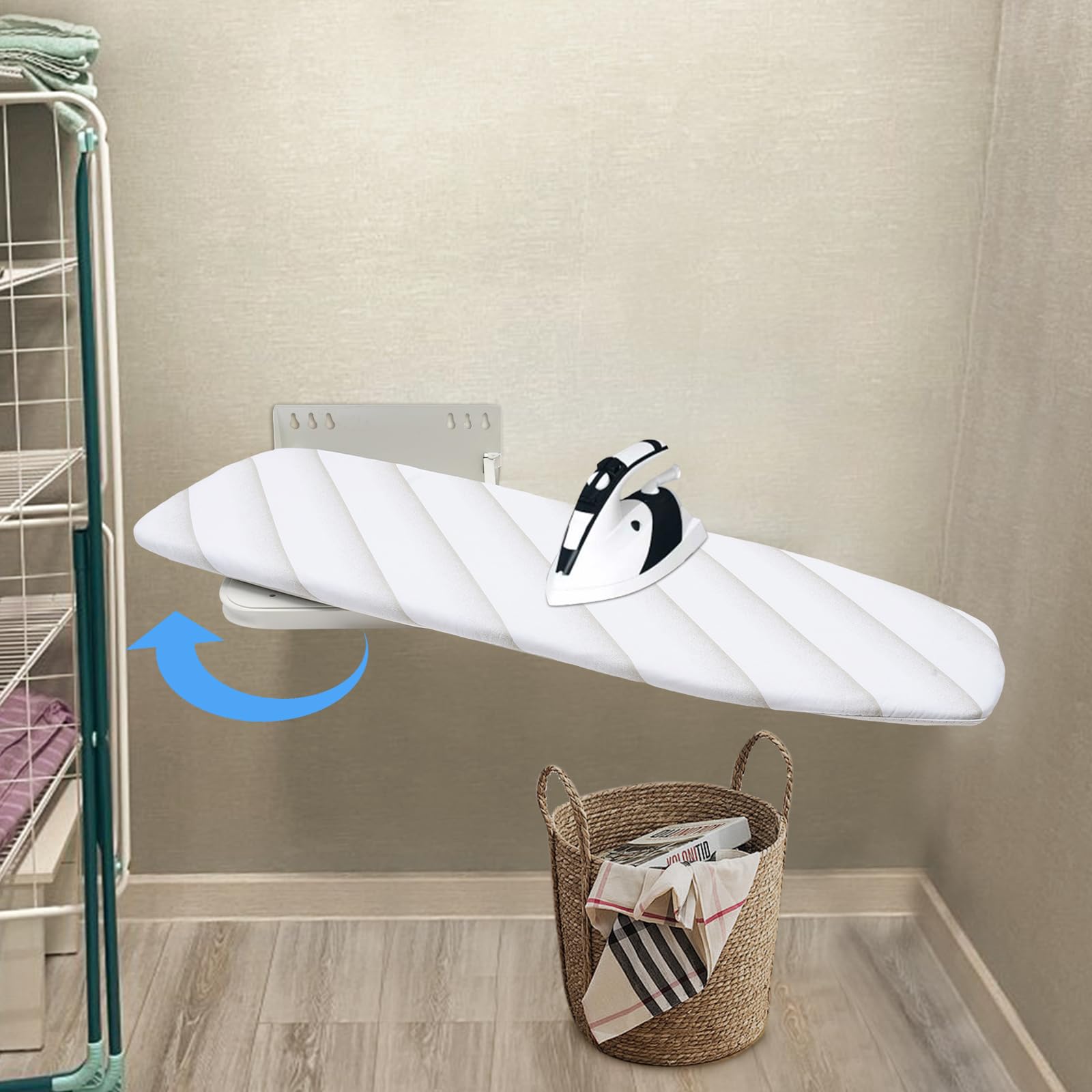 Foldable Wall Mounted Ironing Board Cabinet with Rotatable Design - Space Saving Storage Station for Home, Apartment & Small Spaces (White) - Perfect for Laundry Rooms, Closets & Compact Living Areas