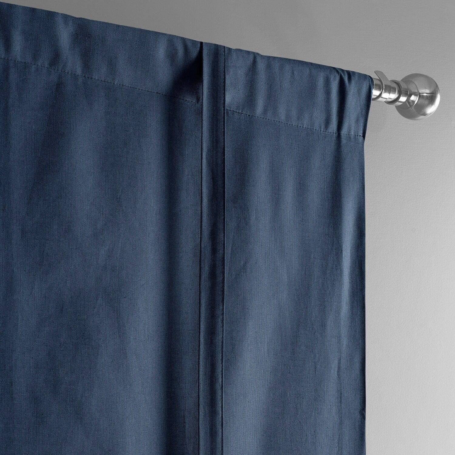 Noble Navy Dune Textured Solid Cotton Blackout Tie-Up Window Shade for Bedroom & Living Room - Light Blocking Curtain Panel for Home Decor