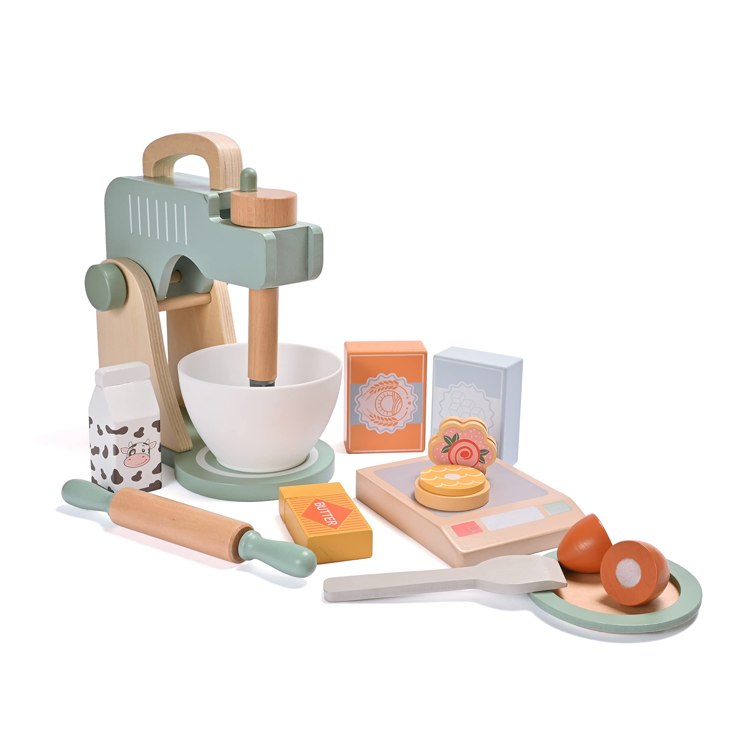 **Wooden Pretend Play Kitchen Accessories Set for Kids - Toy Mixer, Blender & Bake Cookies Playset - Educational Cooking Toys for Boys & Girls Ages 3+ - Perfect for Imaginative Play & Role-Playing Games**
