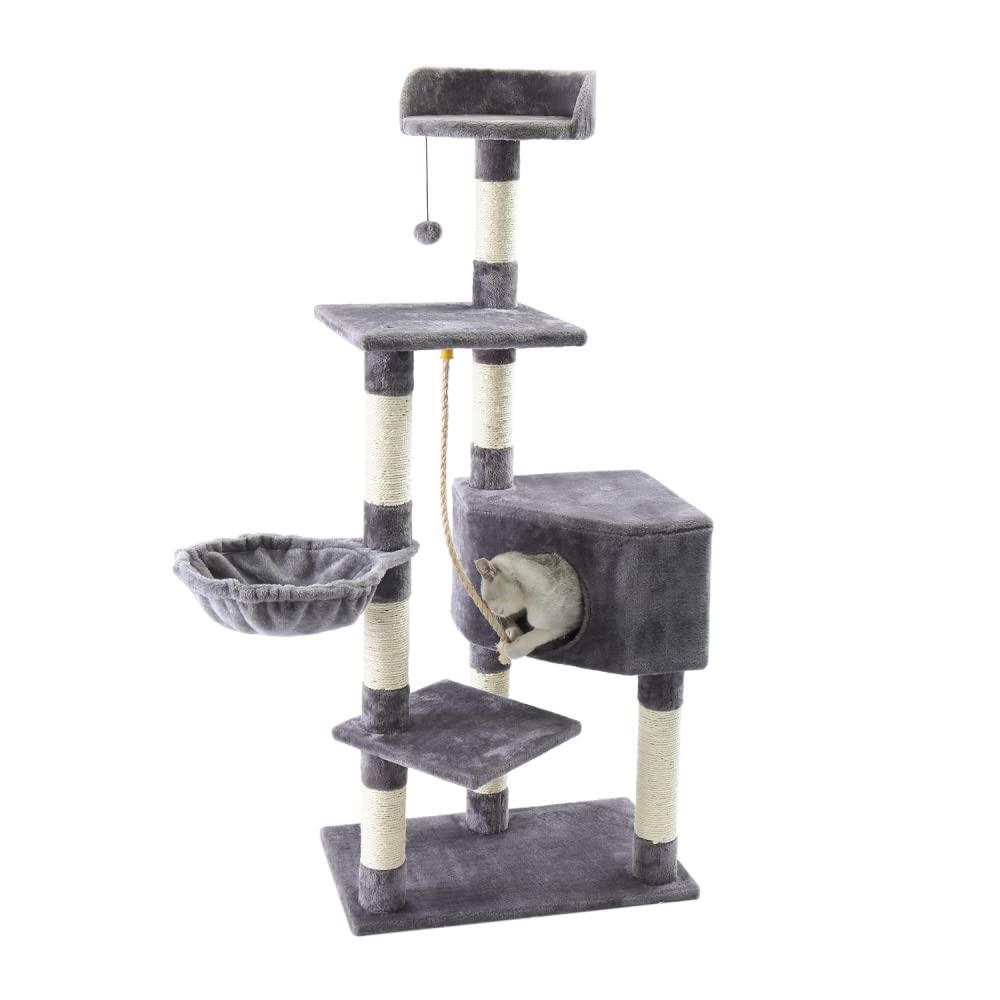 Premium Cat Tree with Scratching Posts & Condo - Natural Sisal Kitten Activity Tower for Small & Medium Cats | Gray Luxury Cat Furniture for Play, Rest & Climbing | Perfect for Home, Office & Pet-Friendly Spaces