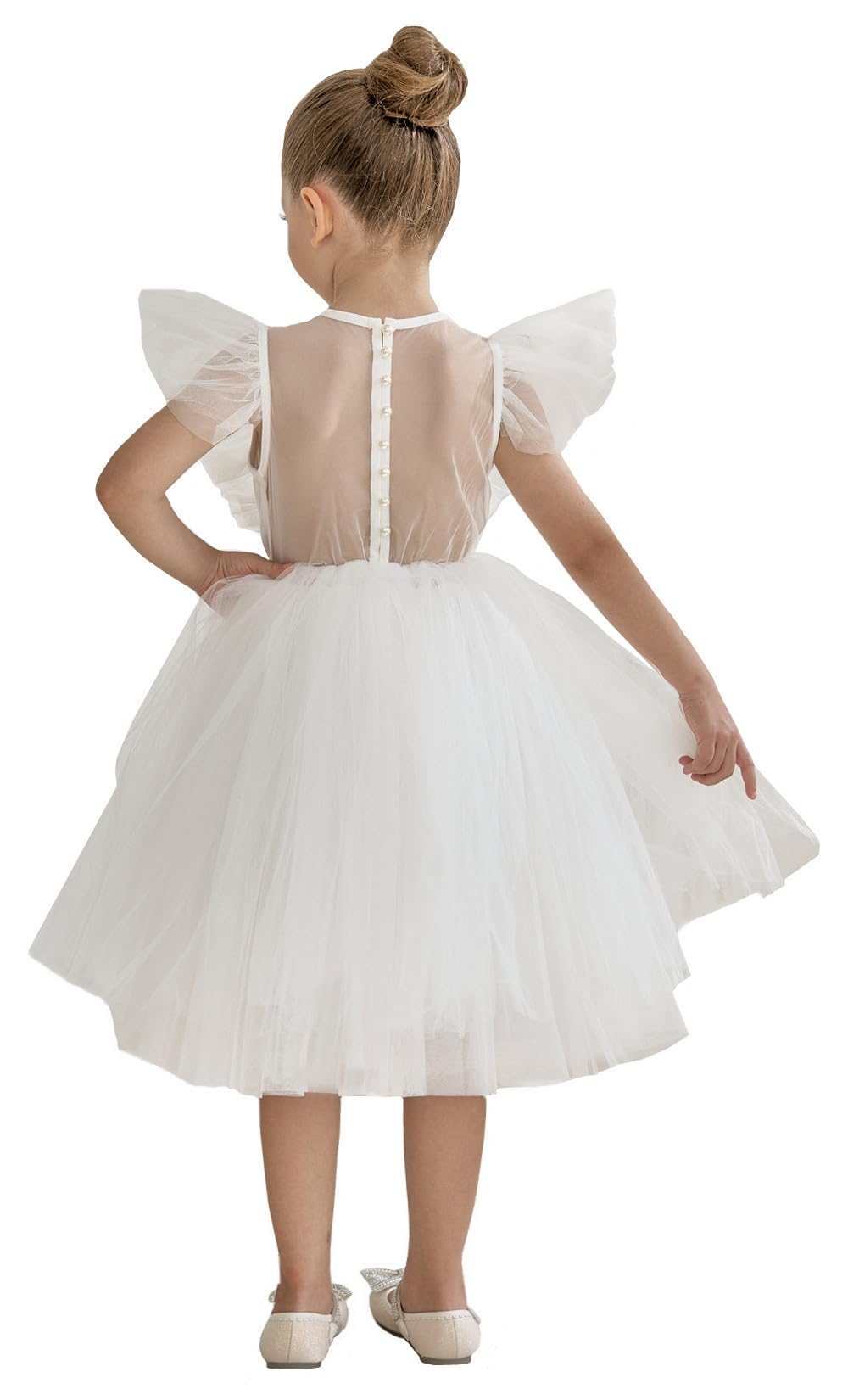 2Bunnies Girls Baby Toddler Flutter Sleeve Sheer Back Mesh Backless Fit and Flare Tulle Flower Girl Dress - Perfect for Birthday Parties, Weddings & Special Occasions