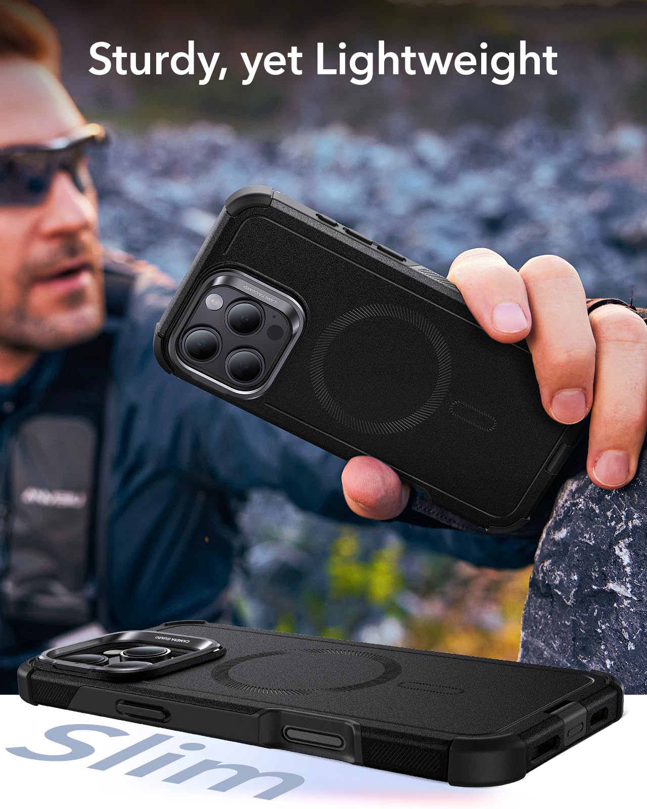 ESR for iPhone 16 Pro Max Case with Stand - 23FT Military-Grade Drop Protection, Heavy Duty Magnetic Phone Cover Compatible with MagSafe Accessories | Cyber Series Black | Perfect for Work, Travel & Outdoor Activities