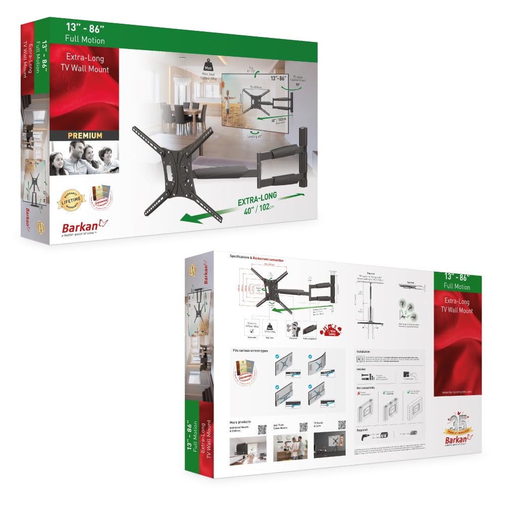 Barkan 40 Inch Long Full Motion TV Wall Mount for 13-83 Inch Flat/Curved Screens - 4-Way Articulating Arm, Extends Up to 40