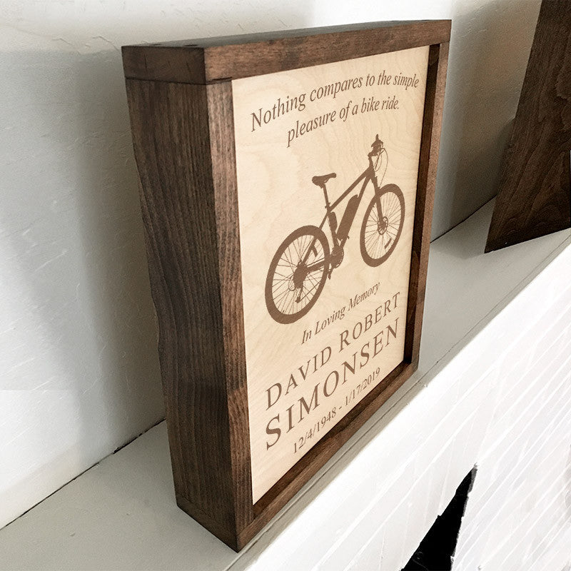 Handcrafted Wooden Bicycle Wall Mounted Cremation Urn Plaque - Memorial Keepsake for Ashes Display in Home, Office, or Memorial Space