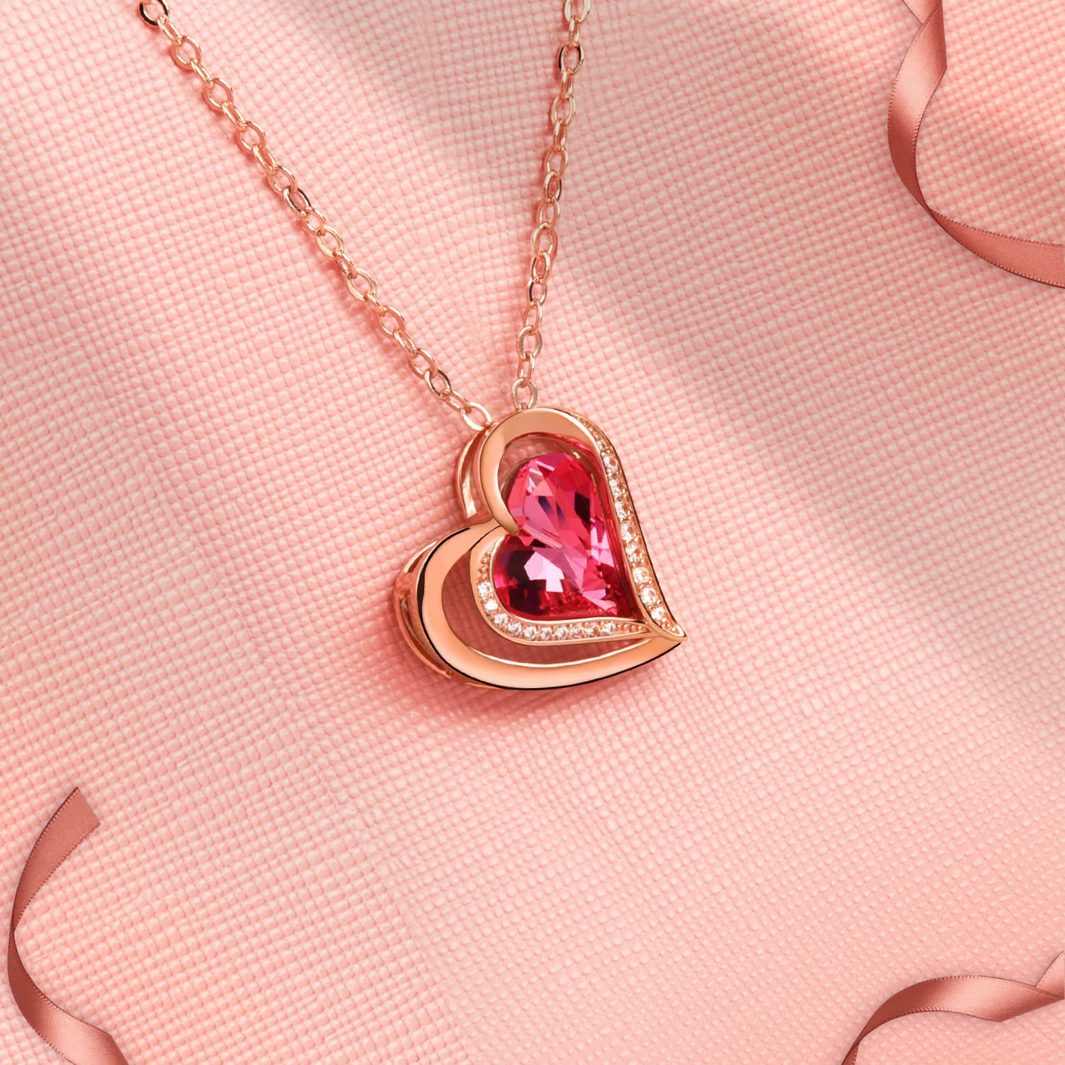 18K White/Rose Gold Plated Heart Pendant Necklace for Women - Adjustable Love Heart Necklace Gift for Wife, Mom, Girlfriend - Valentine's Day, Birthday, Anniversary Jewelry - Perfect for Date Night, Wedding, Special Occasions