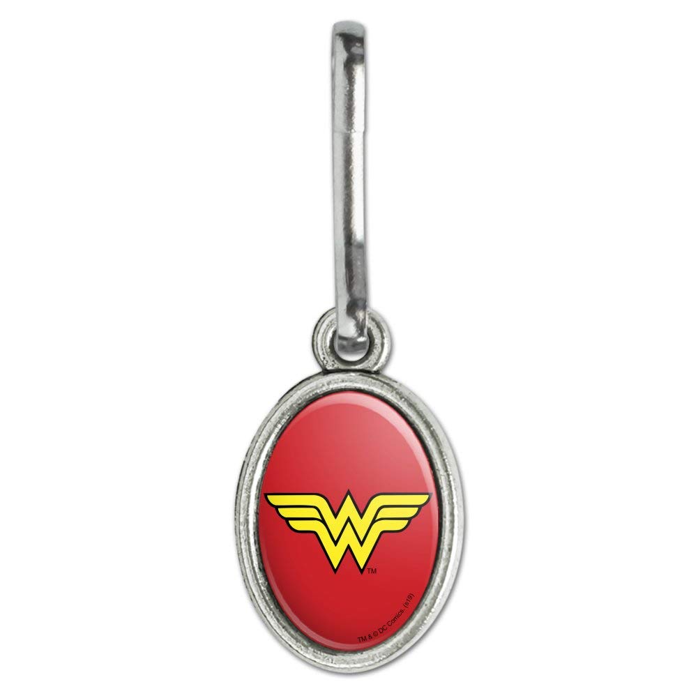 Wonder Woman Classic Logo Antique Oval Charm - Zipper Pull Accessory for Clothes, Purse, Suitcase & Backpack | Superhero Fashion Jewelry for Cosplay, Gifts & Everyday Use