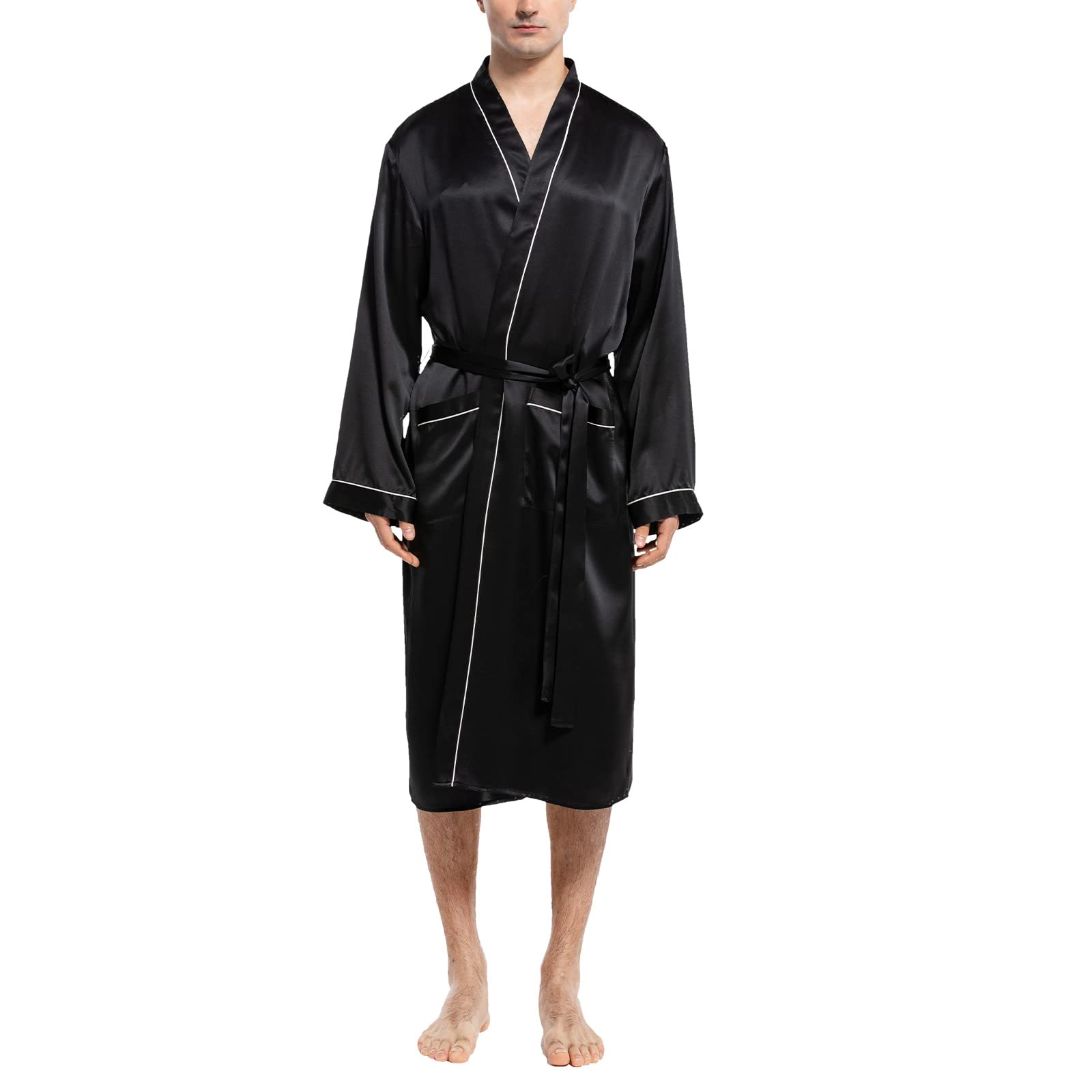 Luxury Mulberry Silk Robe for Men - Lightweight Long Sleeve Bathrobe & Sleepwear - Premium 100% Real Silk Kimono - Perfect for Spa, Lounge & Home Relaxation