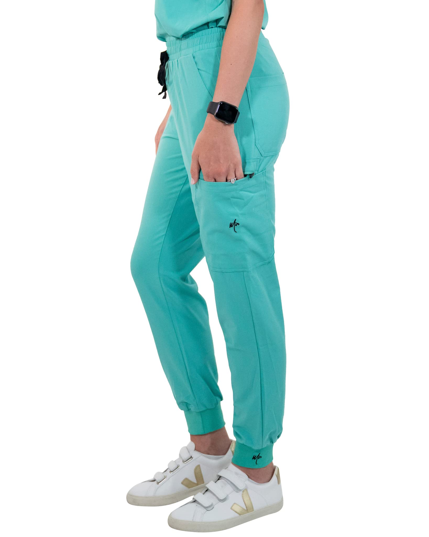 **Women's Mim Jogger Scrub Pants - Skinny Leg Medical Joggers in Burgundy, Black, Navy & Green | Comfortable Work Pants for Nurses, Doctors & Healthcare Professionals**