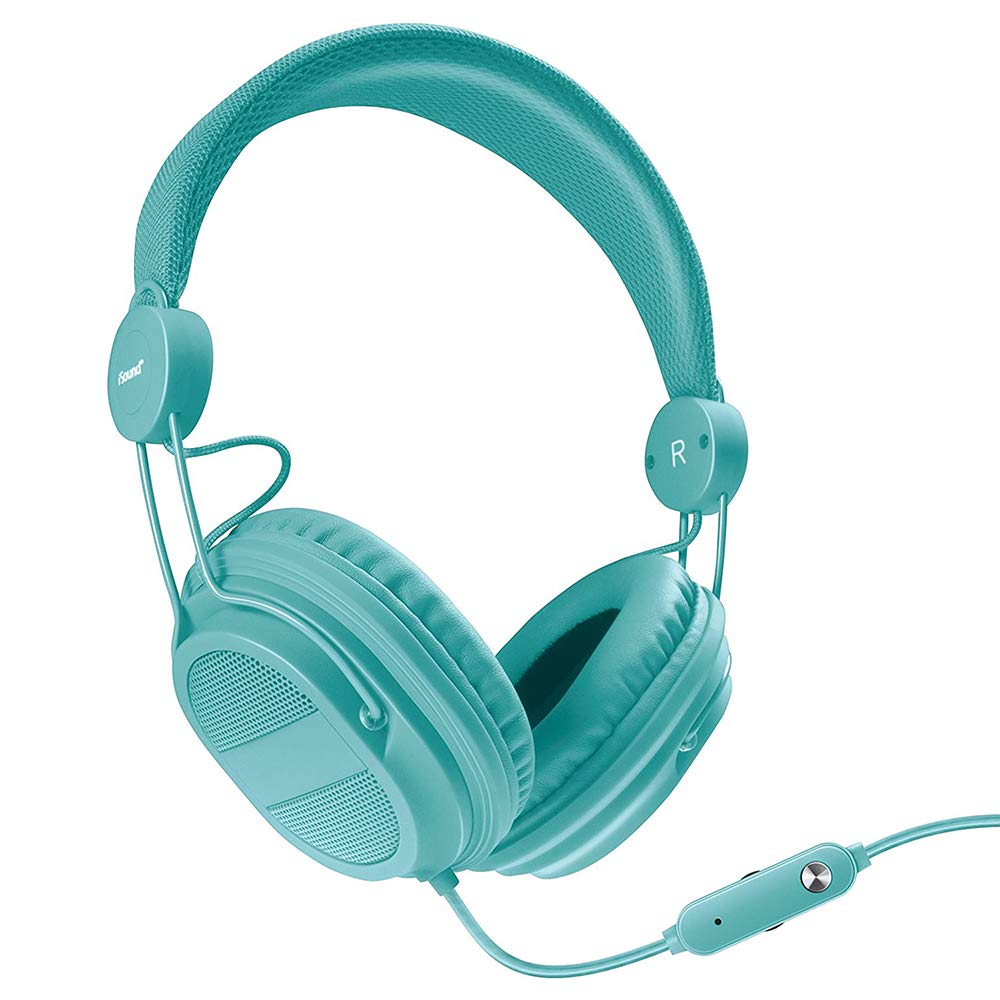 iSound DGHP-5537 Kids Headphones with Microphone - Volume Limited Safe Listening (85dB) - Lightweight Over-Ear Design for School, Travel & Online Learning - Turquoise Blue