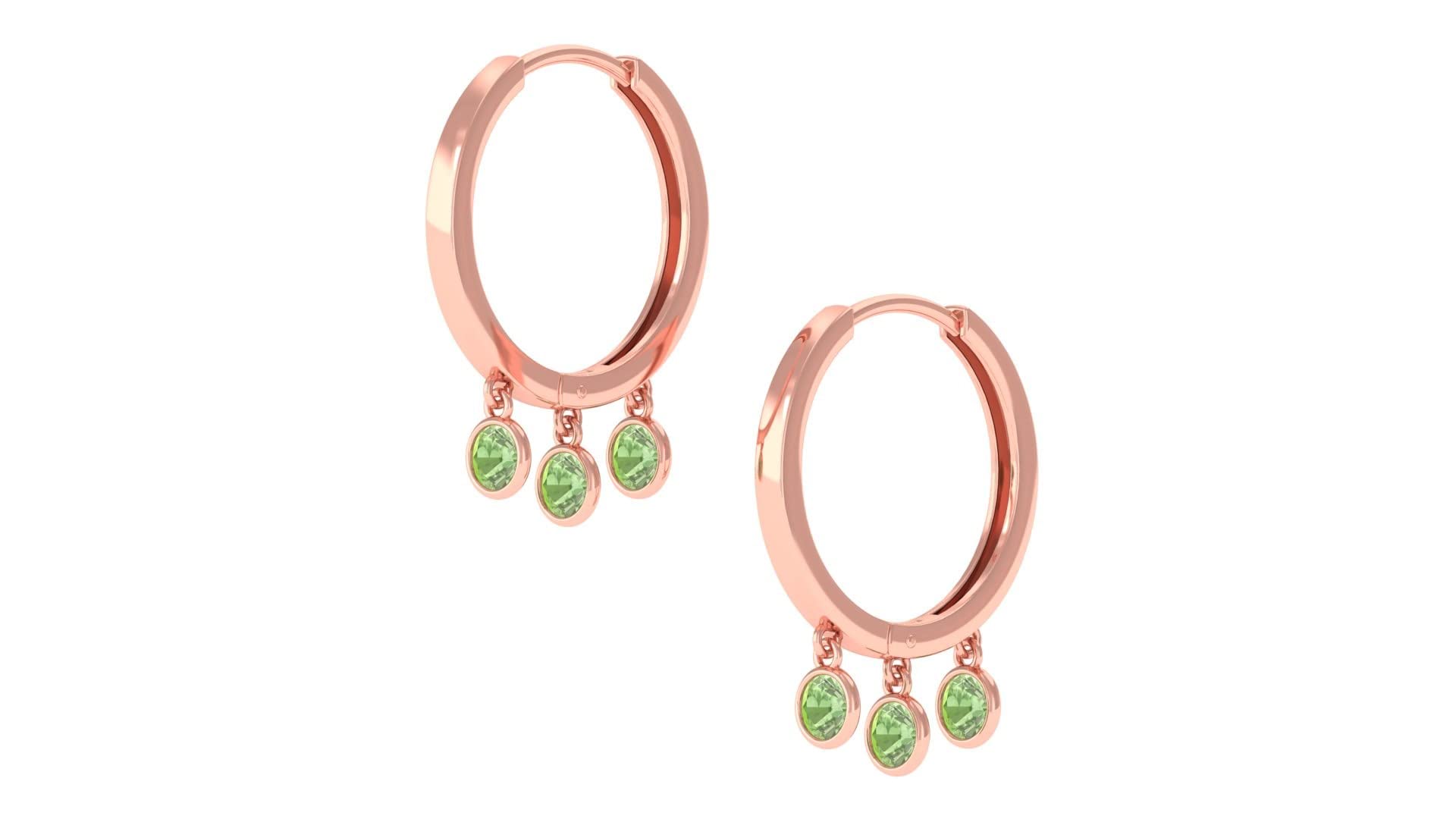 1 CT Natural Green Sapphire Hoop Earrings for Women - 14K Solid Gold Bezel Set Drop Earrings - Three Stone September Birthstone Jewelry - Perfect for Gifts, Weddings & Special Occasions