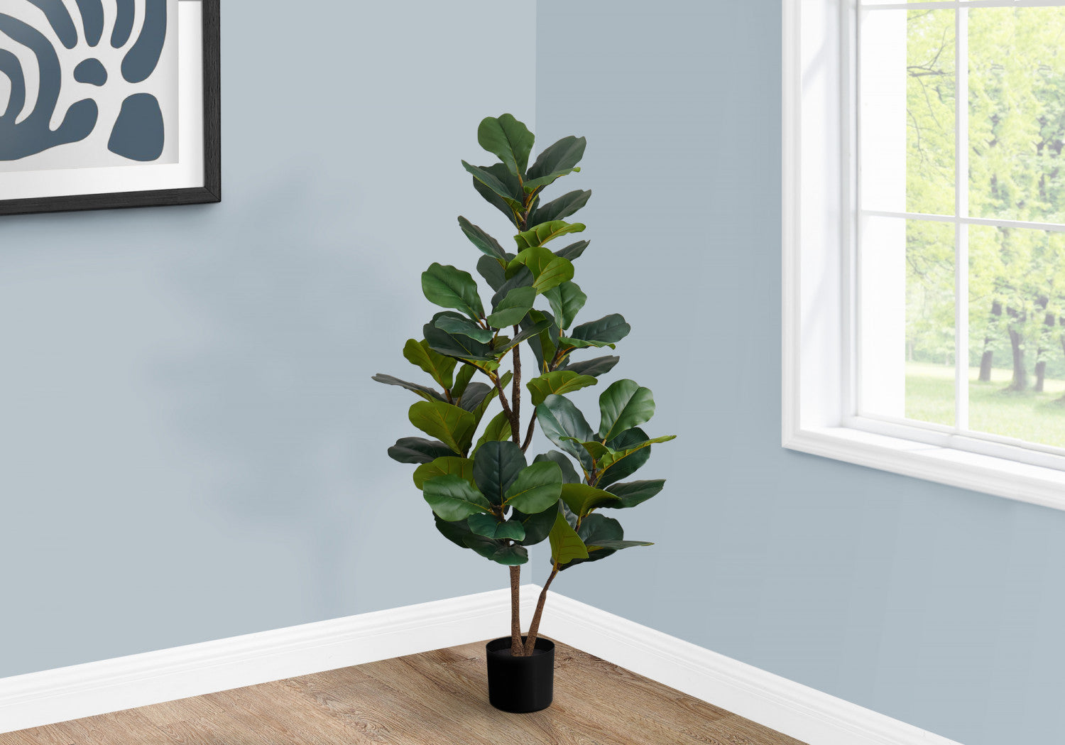 49 Pack Fiddle Leaf Fig Tree Artificial Plants with 5 Black Pots - Realistic Fake Indoor Plants for Home Decor, Office, Living Room, Bedroom, and Wedding Centerpieces