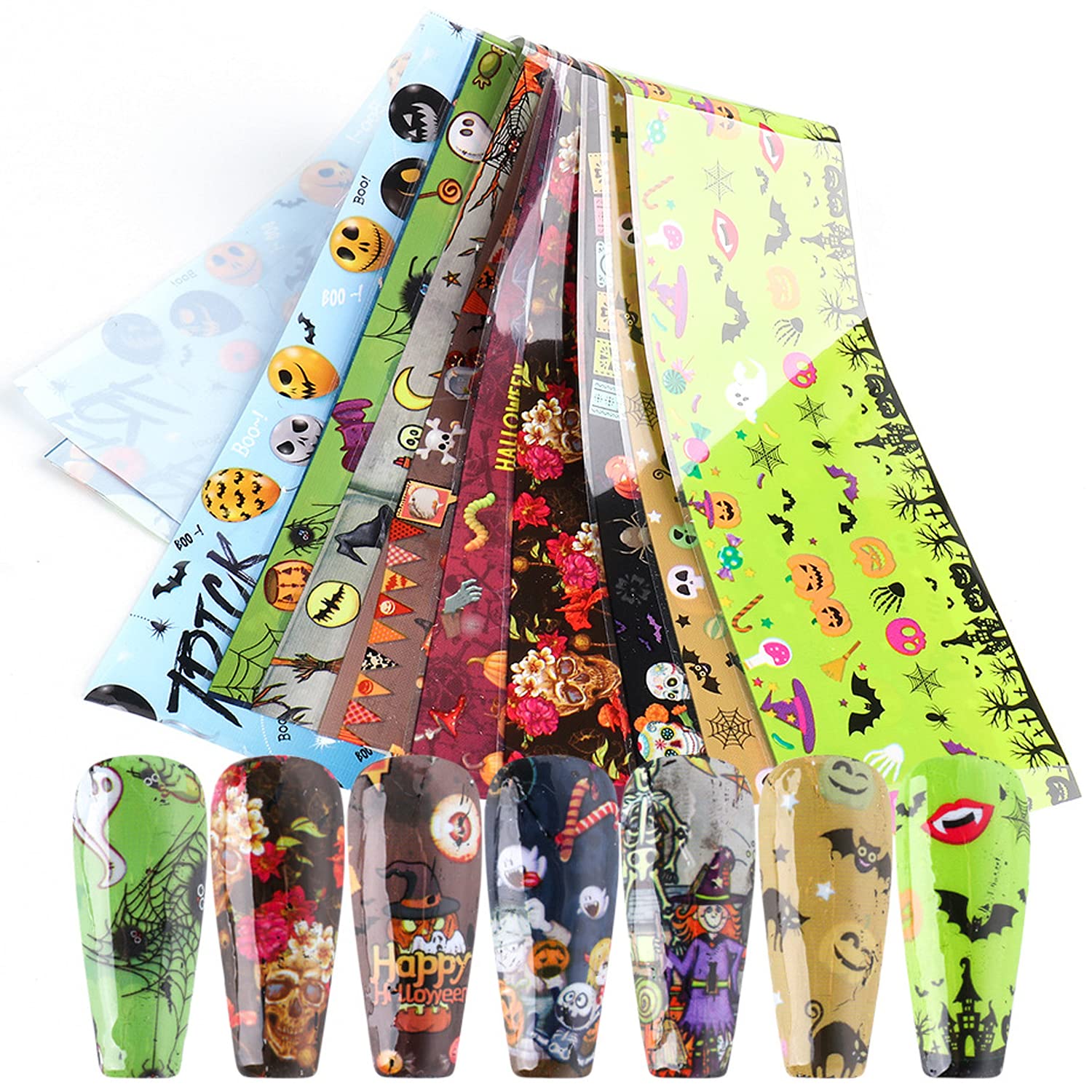 10 Sheets Halloween Nail Transfer Foil Stickers - Bat, Witch, Pumpkin, Castle Designs for DIY Nail Art | Salon Quality Nail Decals & Supplies | Perfect for Halloween Parties, Nail Salons, and DIY Manicures