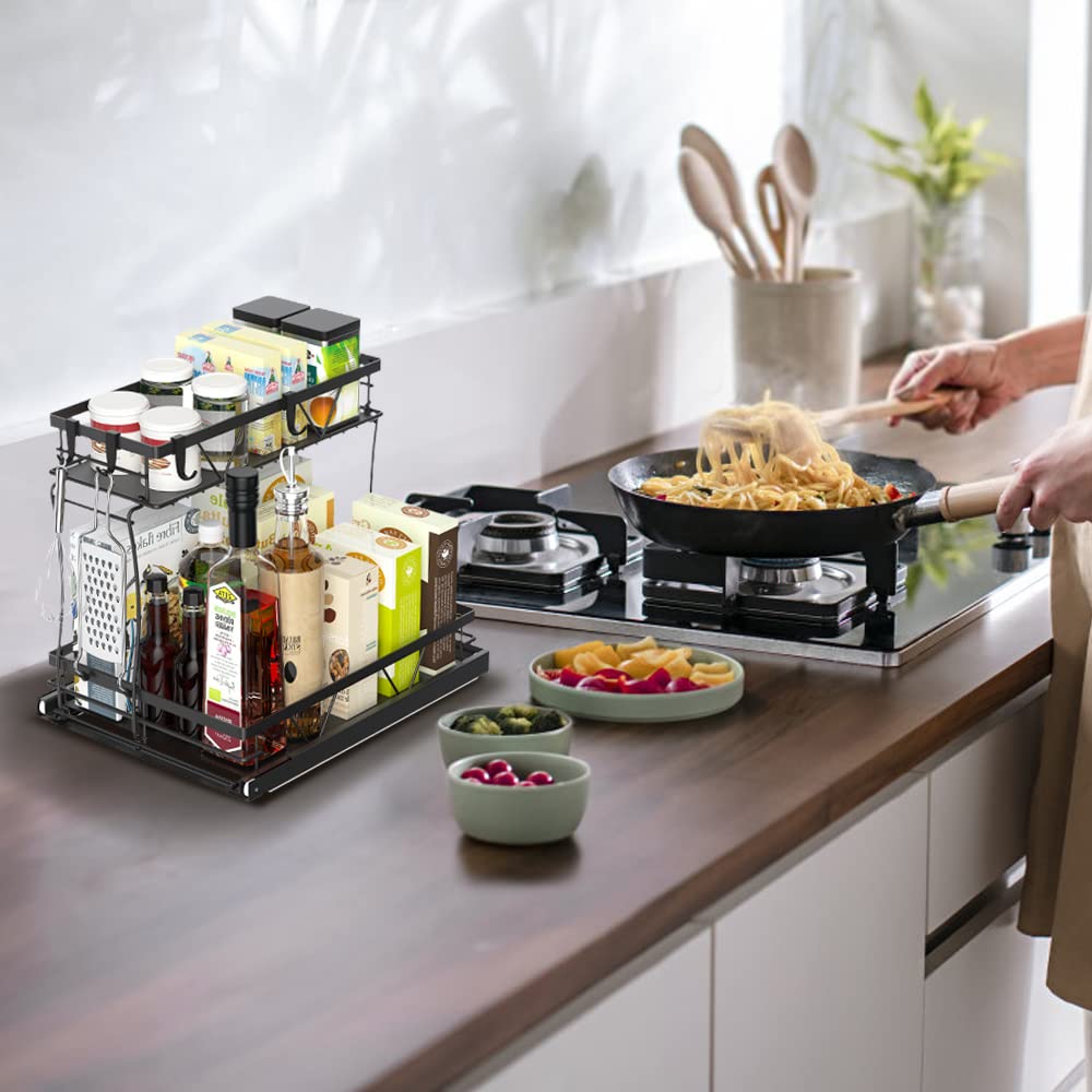 AOSITE 2-Tier Pull Out Cabinet Organizer - Under Sink Storage for Kitchen & Bathroom with Sliding Drawers - Space Saving Solution for Small Spaces, Perfect for Organizing Cleaning Supplies, Cosmetics, and Kitchen Utensils