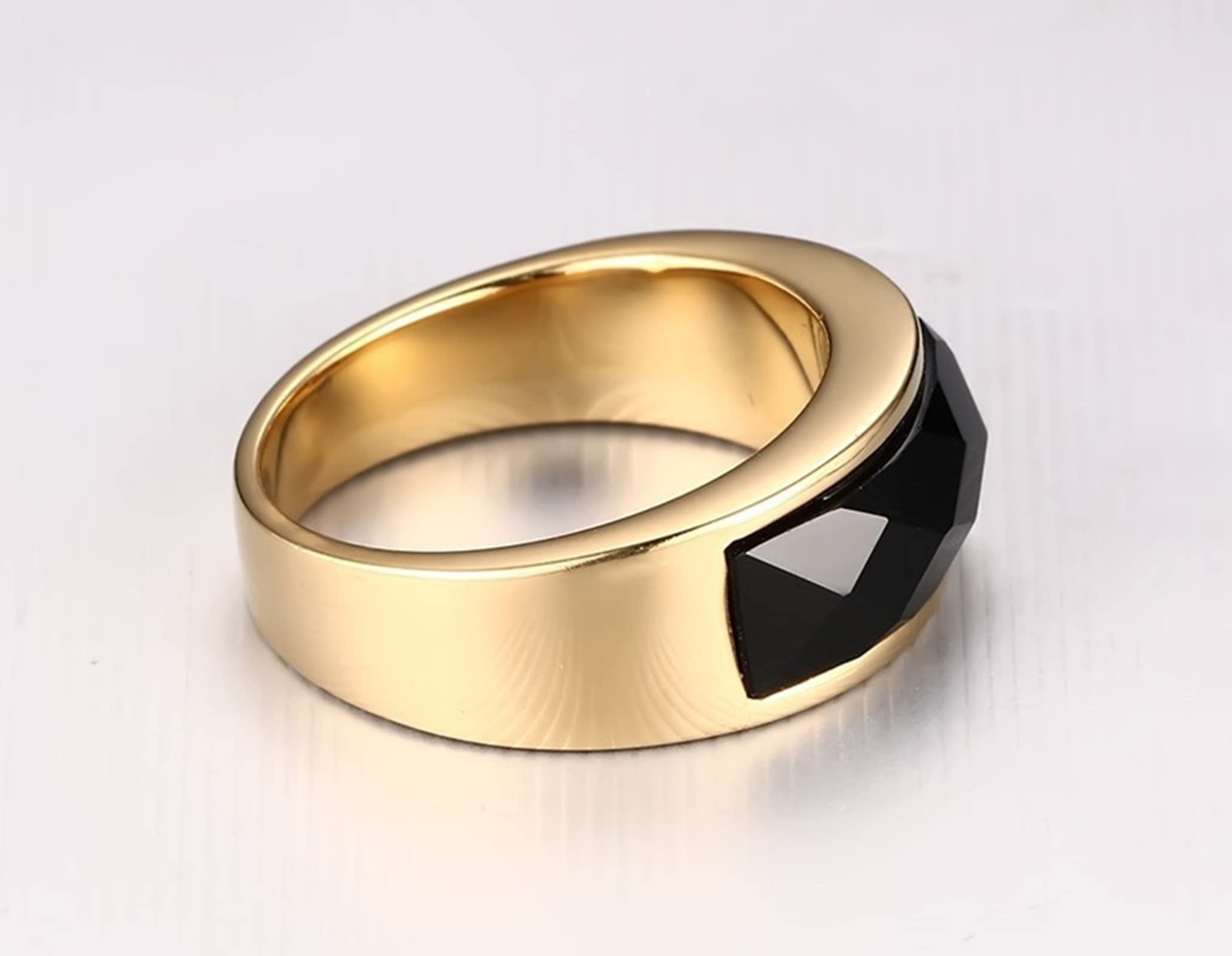 Promise Rings for Couples - Gold & Black Stainless Steel Men's Wedding Band with Black Onyx - Durable Engagement Ring for Him - Perfect for Anniversaries, Proposals & Romantic Gifts