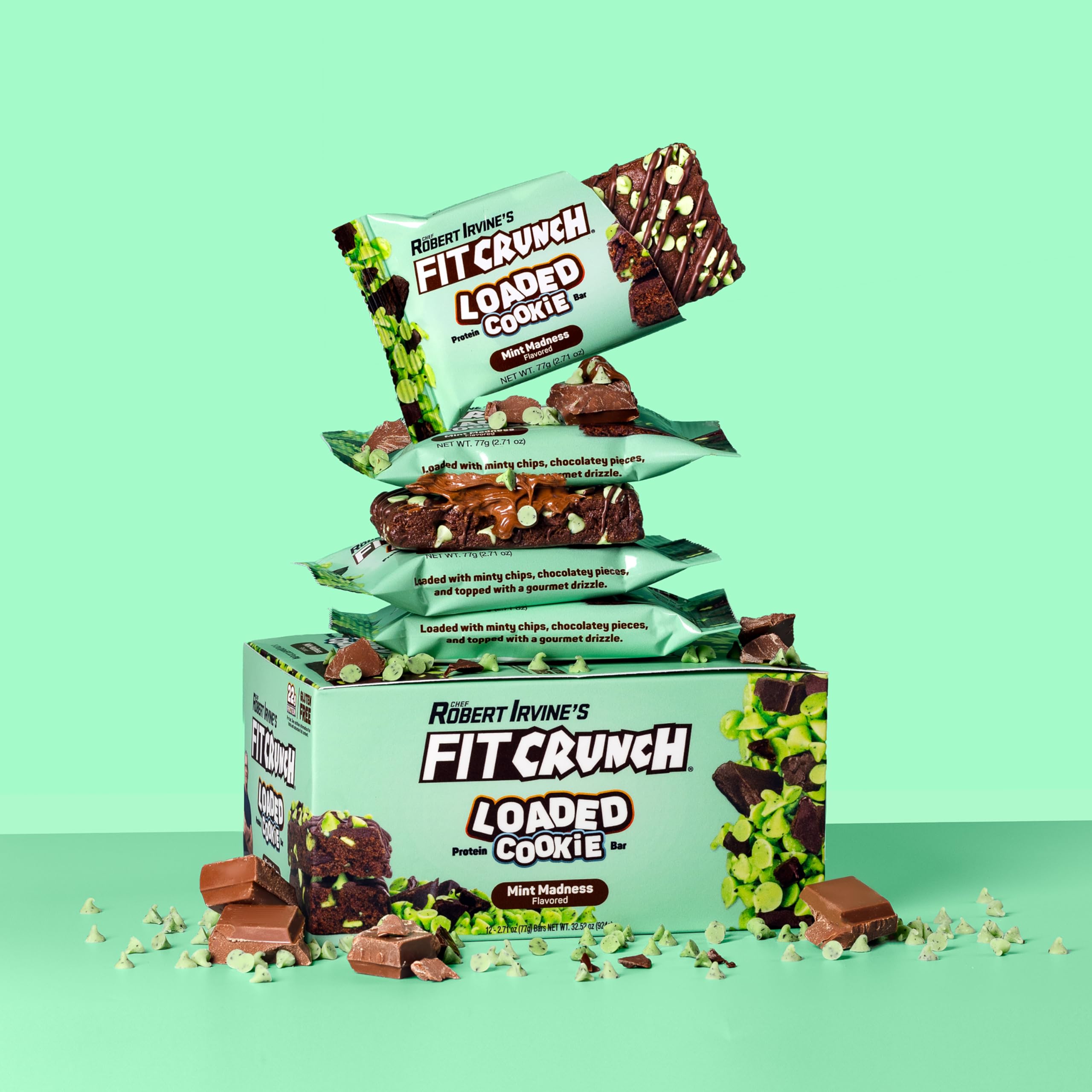 FITCRUNCH Loaded Cookie Protein Bar - High Protein, Gluten Free, Low Sugar Snack (12 Bars, Mint Madness) | Post-Workout Recovery, Healthy On-The-Go Breakfast & Energy Boost for Fitness Lovers