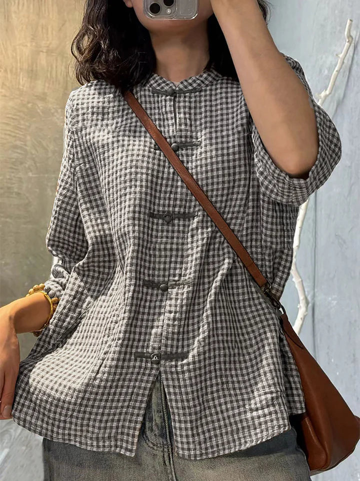 Plus Size Women's Retro Plaid Summer Cotton Button Up Shirt - Casual & Stylish Blouse for Work, Vacation and Everyday Wear