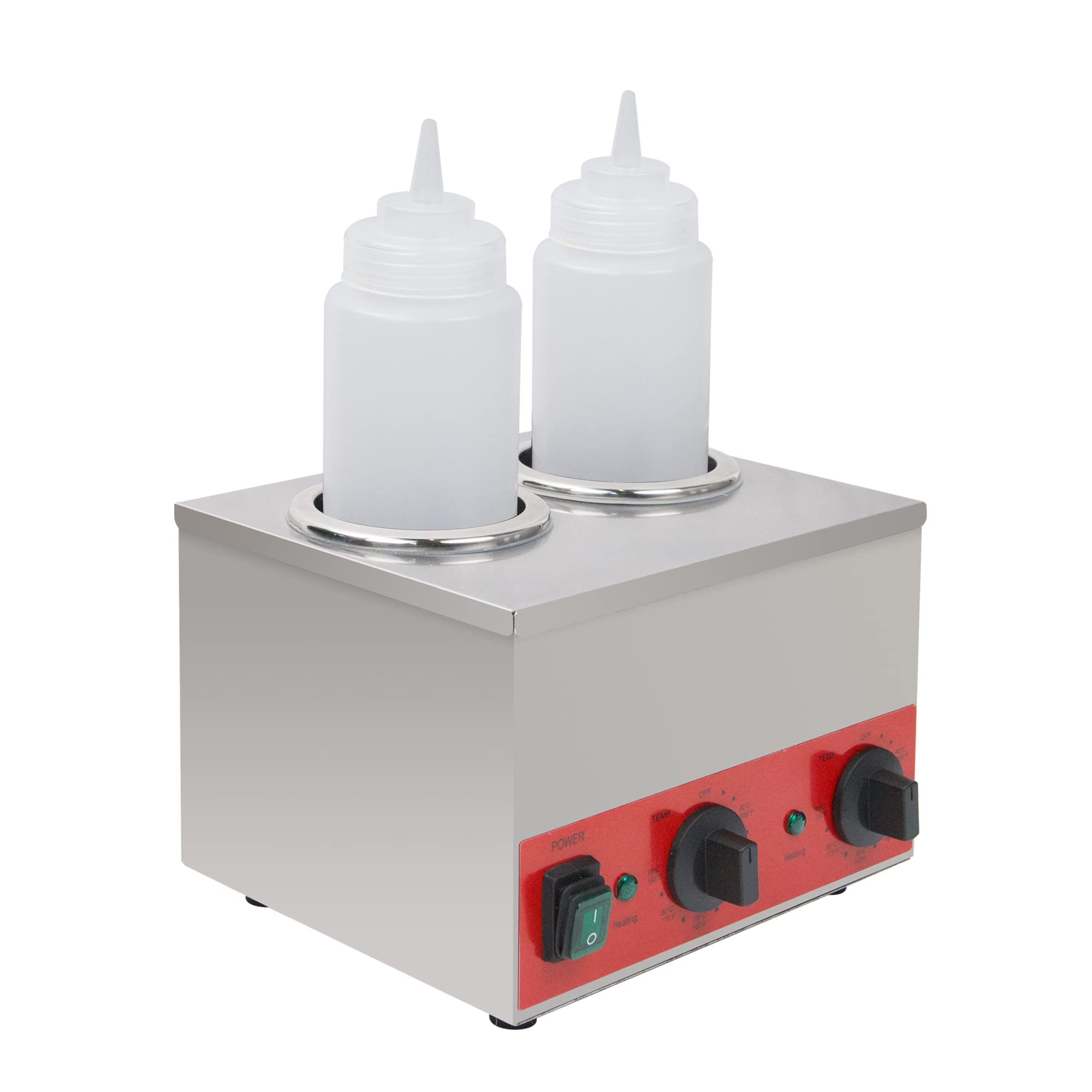 **Electric Hakka Sauce Bottle Warmer - Commercial Double Dispenser for Nacho Cheese, Jam, Chocolate & Butter - 105-195℉ Temperature Control, 110V (2 Grids) - Perfect for Restaurants, Cafes & Catering Events**