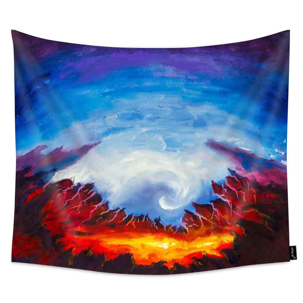 oFloral Hanging Tapestry - Volcanic Landscape with Sharp Mountains & Lava Flow in Vibrant Yellow & Orange | 60x80 Inch Printed Wall Decor for Living Room, Bedroom, Dorm | Perfect for Boho, Gothic & Nature-Inspired Home Decor