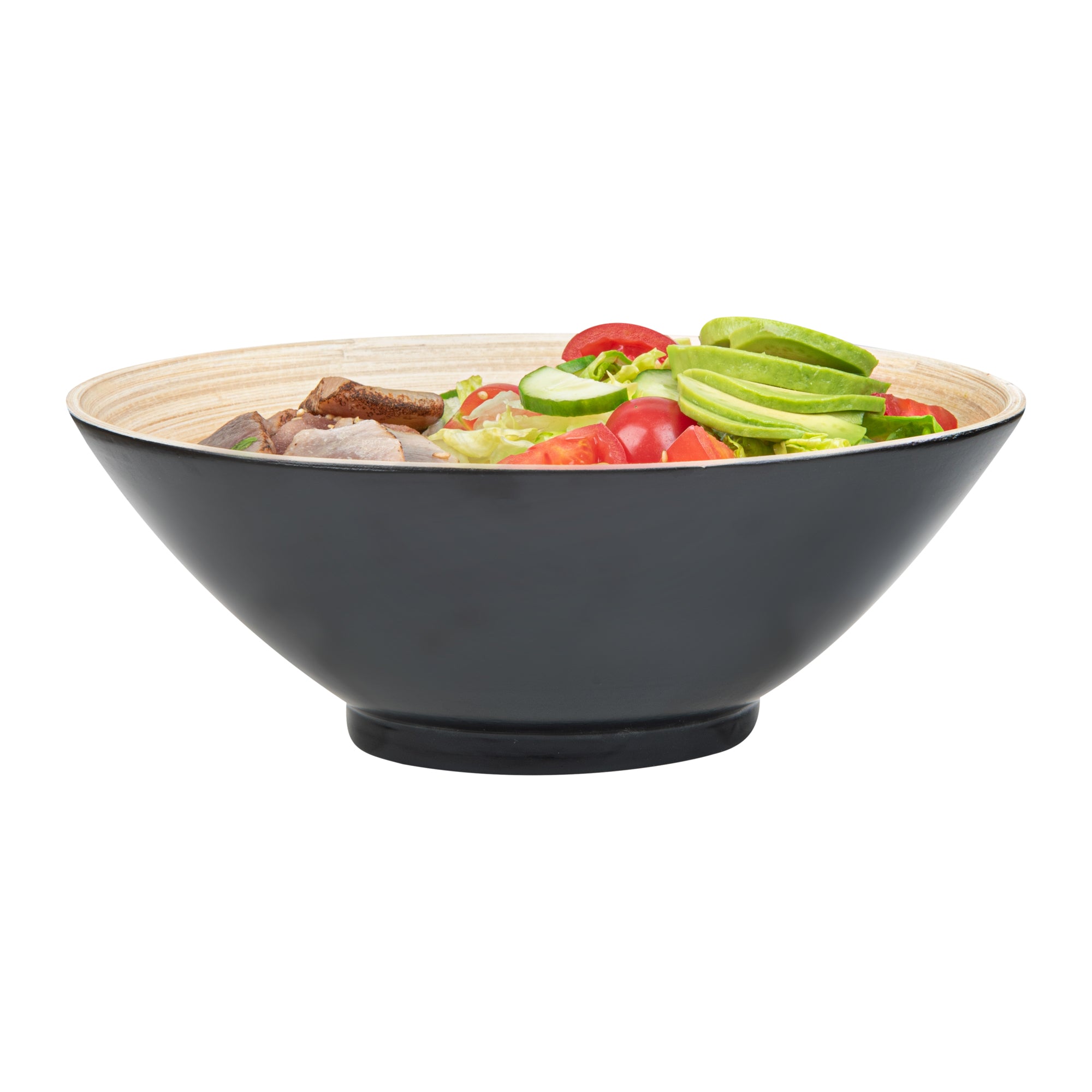 Bambuddha 29 oz Round Black Spun Bamboo Serving Bowl - 8.25
