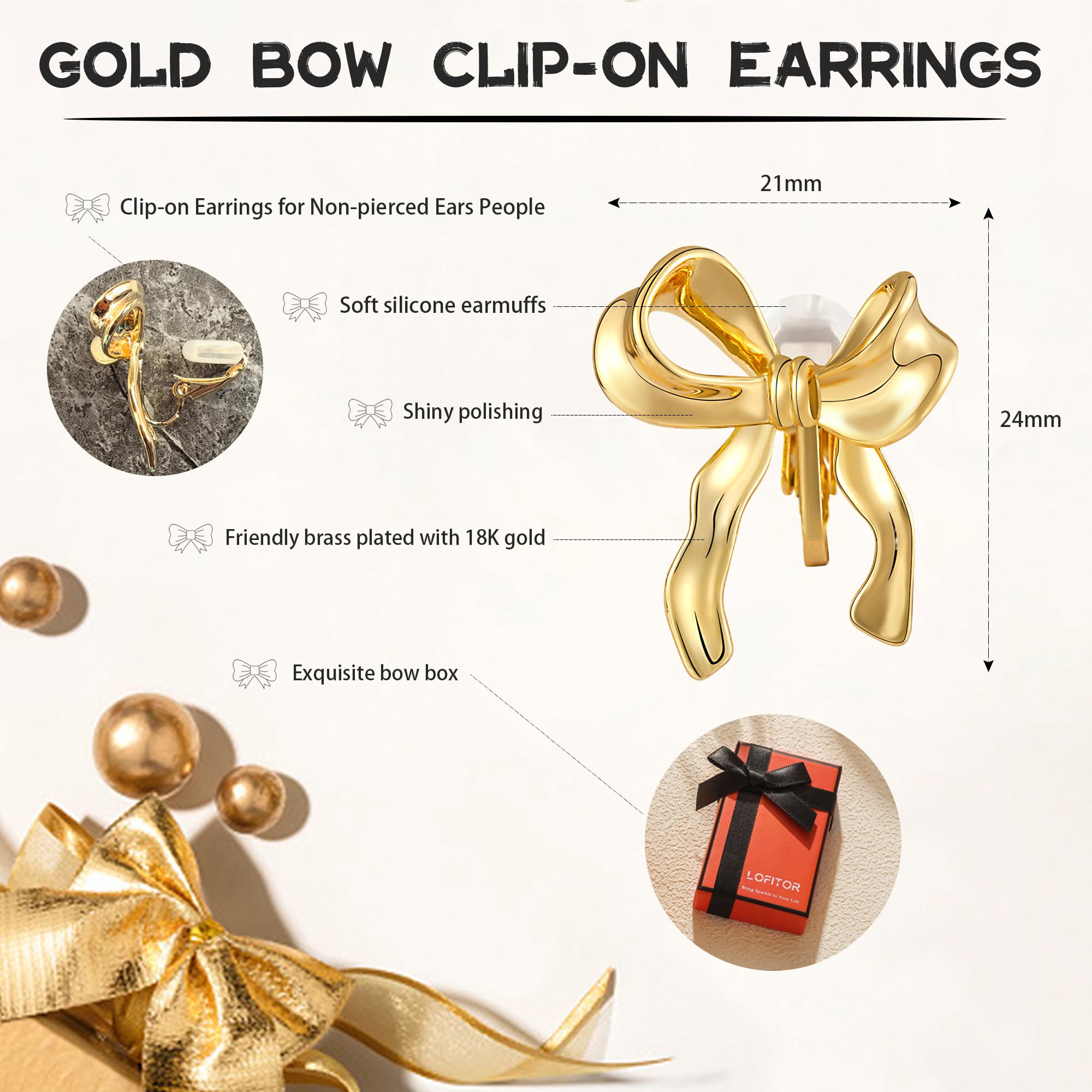 14K Gold Clip-On Earrings for Women - Non-Piercing Bow Dangle Drop Earrings with Ribbon Tassel Chain | Lightweight Fake Bow Earrings for Non-Pierced Ears | Perfect for Weddings, Parties & Everyday Wear