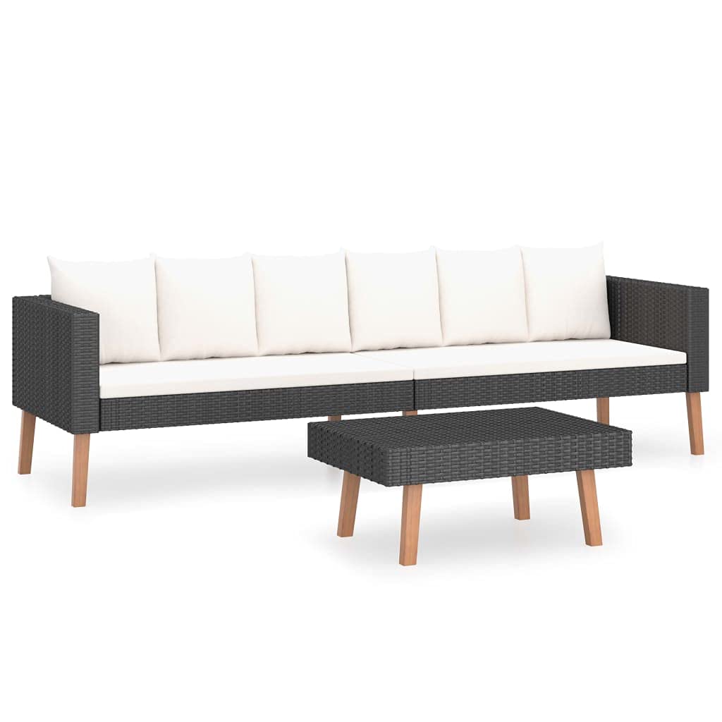 vidaXL 2-Piece Patio Furniture Set - Outdoor Sectional Sofa with Cushions & Coffee Table, Black Poly Rattan, Scandinavian Style - Perfect for Garden, Backyard, Poolside & Patio Relaxation