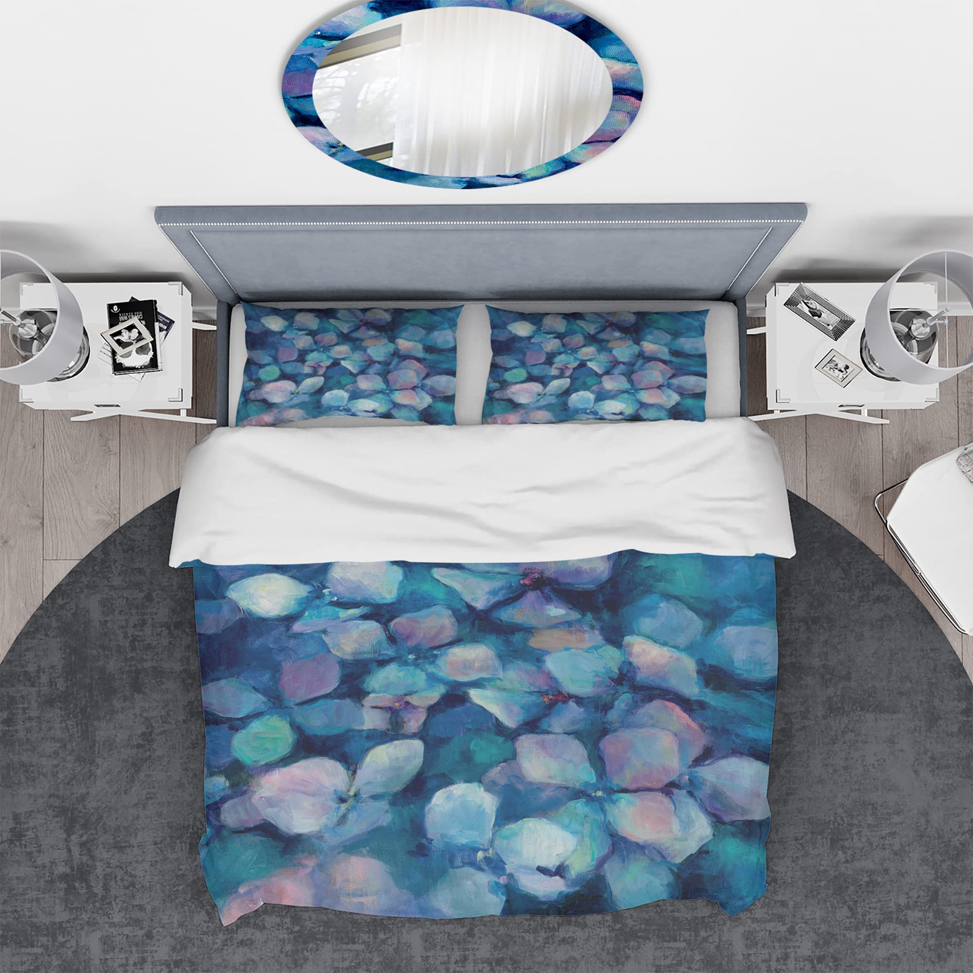 DesignQ Abstract Blue Flower Petals Farmhouse Duvet Cover Set - Twin Size Blue Floral Bedding 3-Piece Set for All Seasons | Cozy Farmhouse Bedroom Decor for Guest Rooms & Master Suites