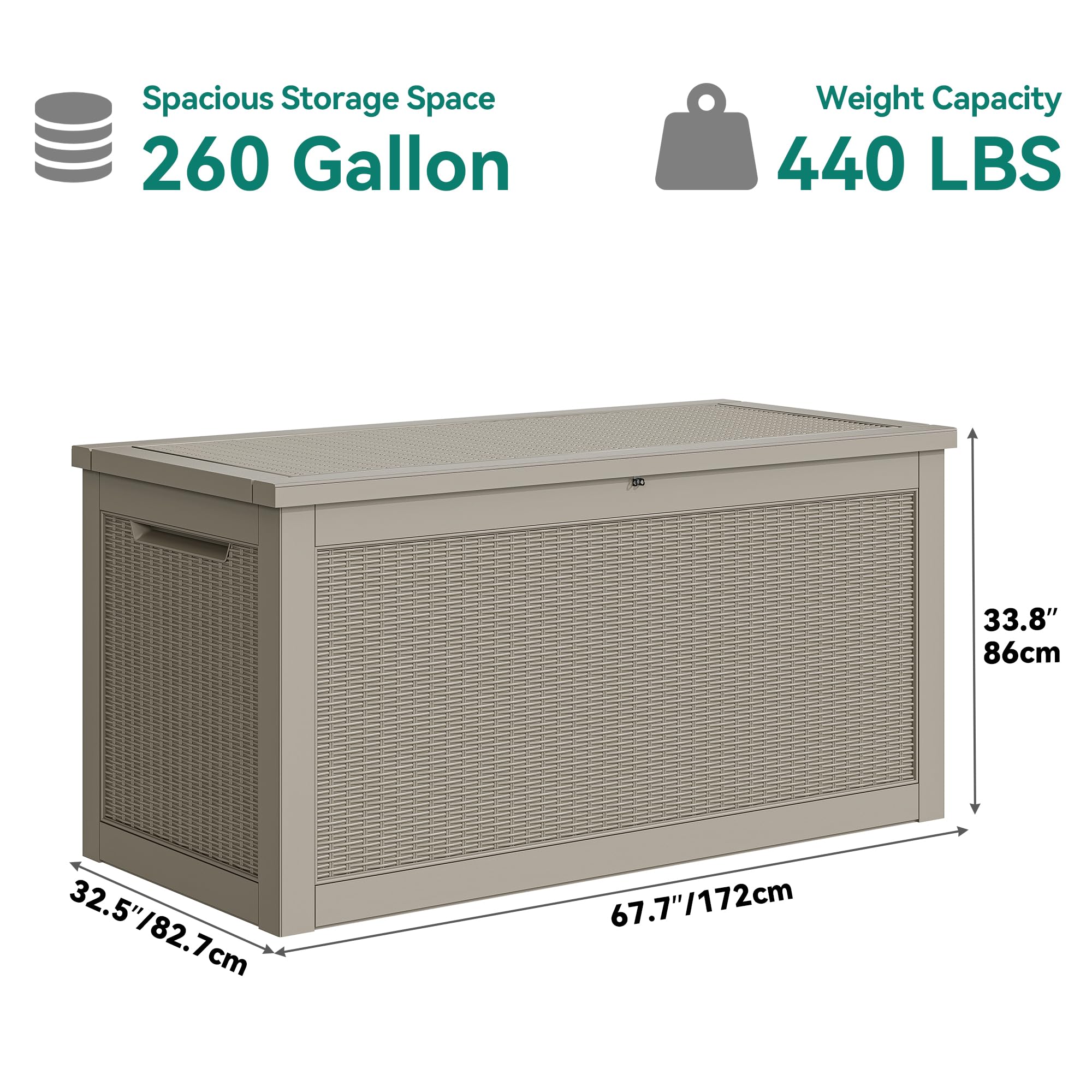 YITAHOME XXL 260 Gallon Large Outdoor Deck Box - Waterproof Lockable Resin Storage Container for Patio Furniture, Garden Tools, Cushions & Pool Accessories - Weatherproof Rattan Design for Backyard, Deck & Garden Storage (Brown)