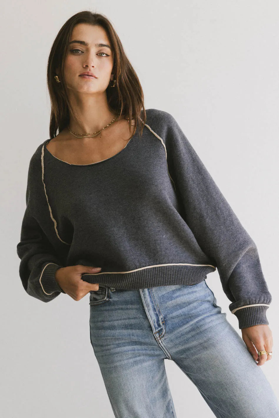 Lina Contrast Sweater for Women - Stylish Knit Pullover with Color Block Design | Perfect for Fall & Winter Outfits, Casual Wear, and Office Attire