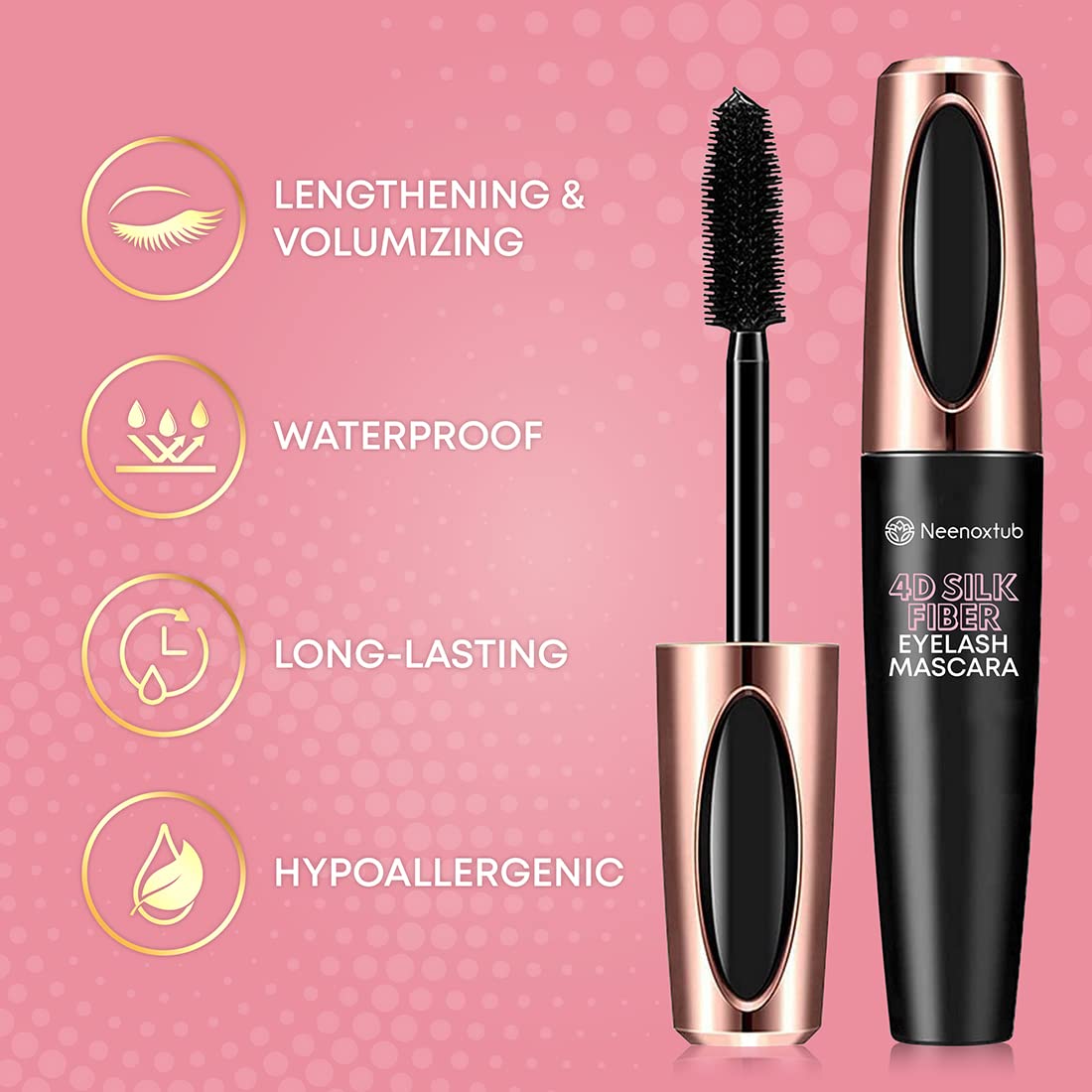 4D Silk Fiber Lash Mascara - Lengthening & Volumizing Black Mascara, Waterproof & Smudge-Proof, Hypoallergenic Formula, 2 Pack - Perfect for Daily Wear, Special Occasions & Sensitive Eyes