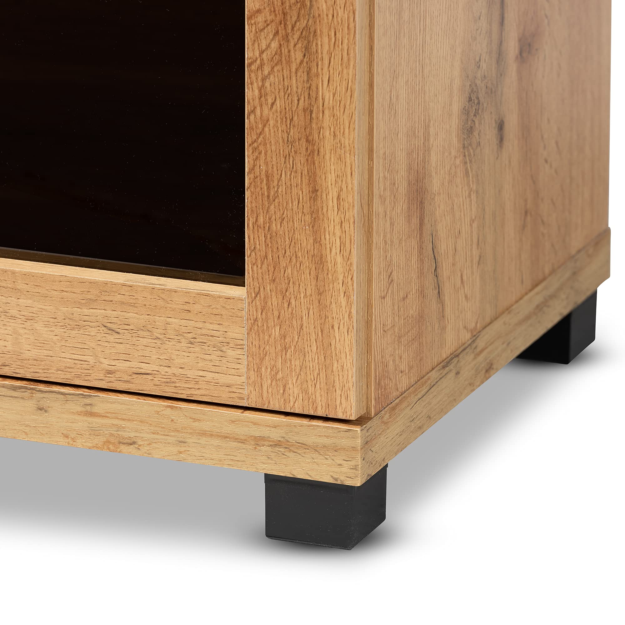 Baxton Studio Zentra Modern Oak Brown Wood 2-Door Storage Cabinet with Glass Doors - Contemporary Home Office Furniture for Living Room, Bedroom & Entryway Storage