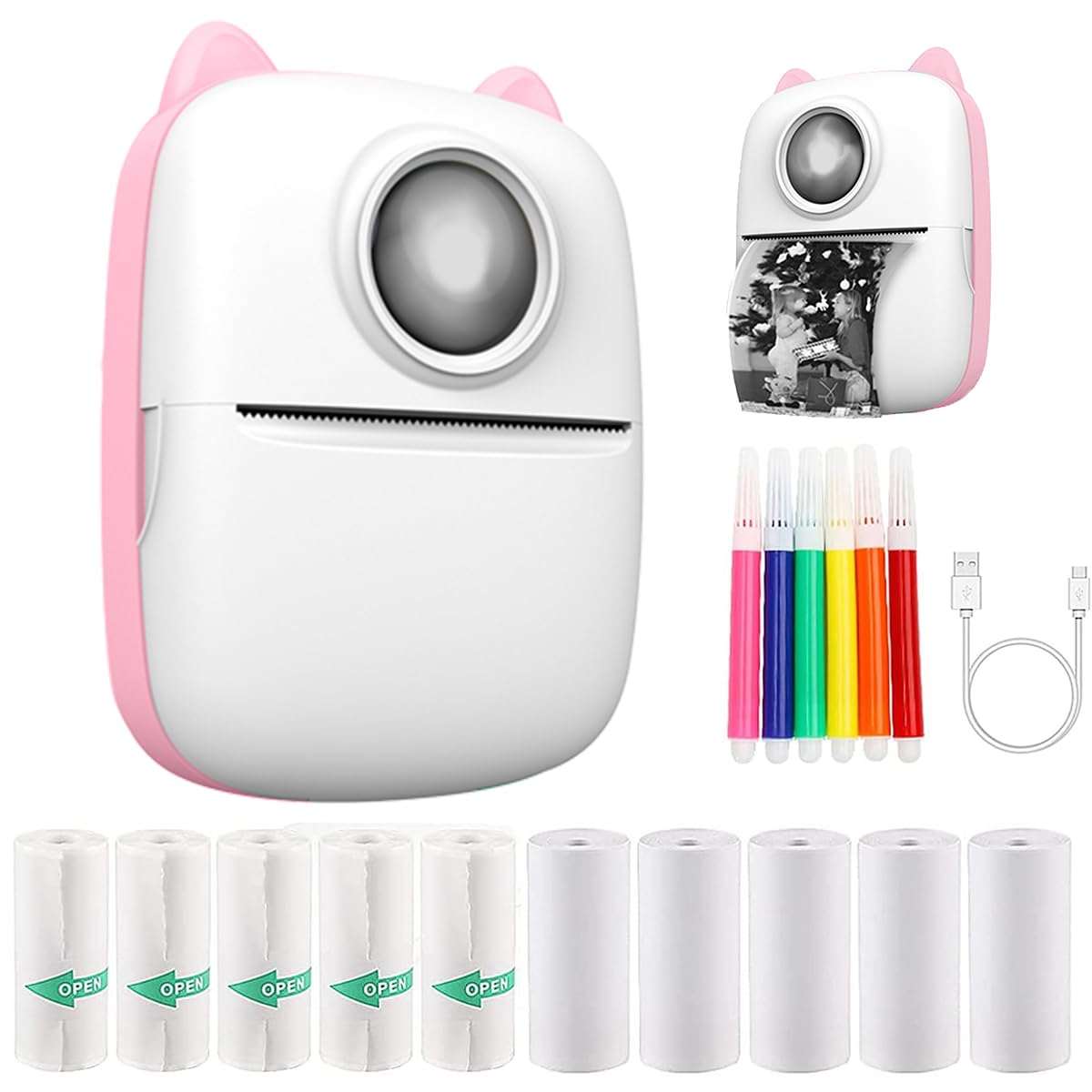 Mini Bluetooth Sticker Printer - Portable Thermal Photo Printer for iPhone, Smart Note Buddy with 10 Rolls Paper - Perfect for Journaling, Memos & DIY Crafts | Compact Pocket Printer for Travel, School & Office Use