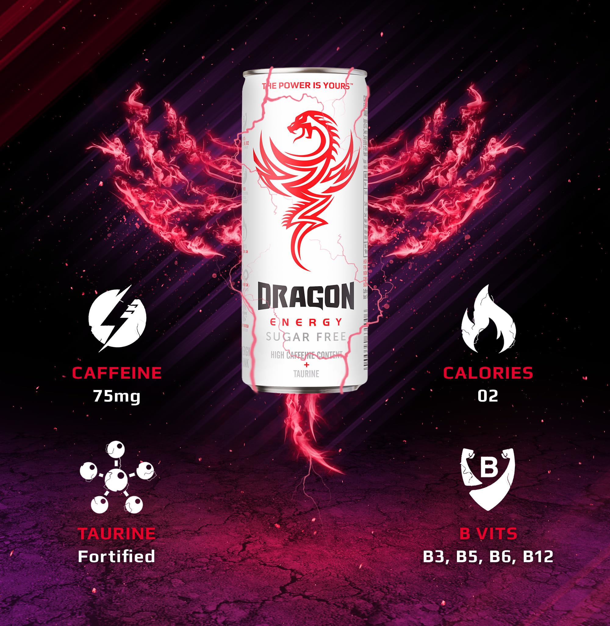 Dragon Energy Drink - 24 Pack of 250ml Cans - Boost Energy & Focus for Workouts, Gaming & Study | Refreshing & Delicious Flavors