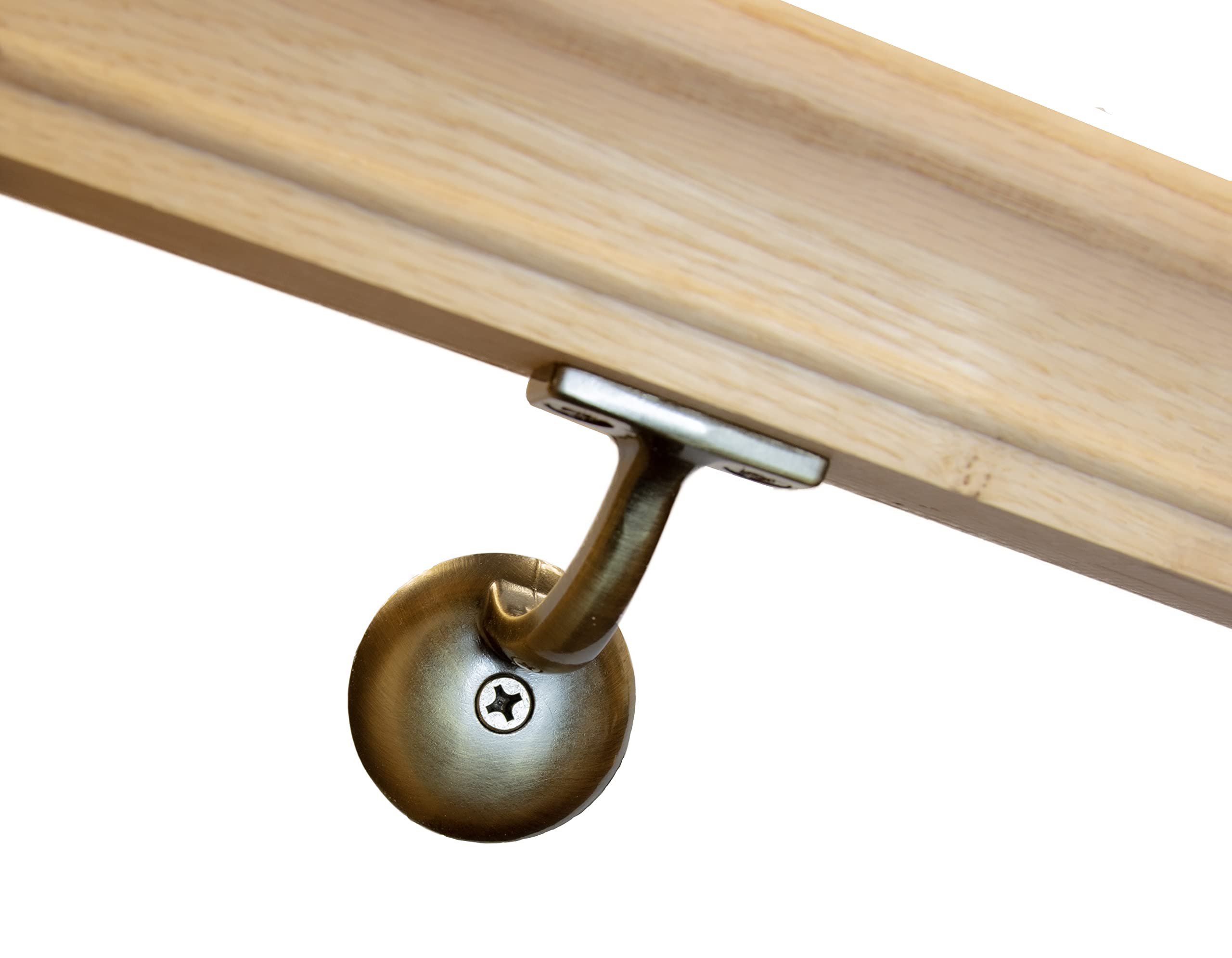 6010 Red Oak Handrail Kit with Wall Returns & Mounting Brackets - Includes Matching Screws - 6ft Unfinished Wood Stair Railing for Indoor Stairs - Antique Brass Finish - Perfect for Home Staircase Safety & Modern Decor