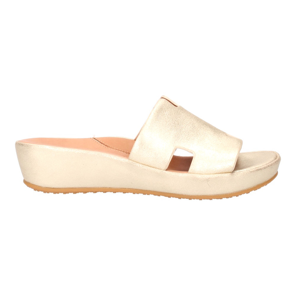 Catiana Slip-On Sandals for Women - Gold Stardust Suede Comfortable Summer Shoes | Perfect for Beach, Vacation & Casual Outfits