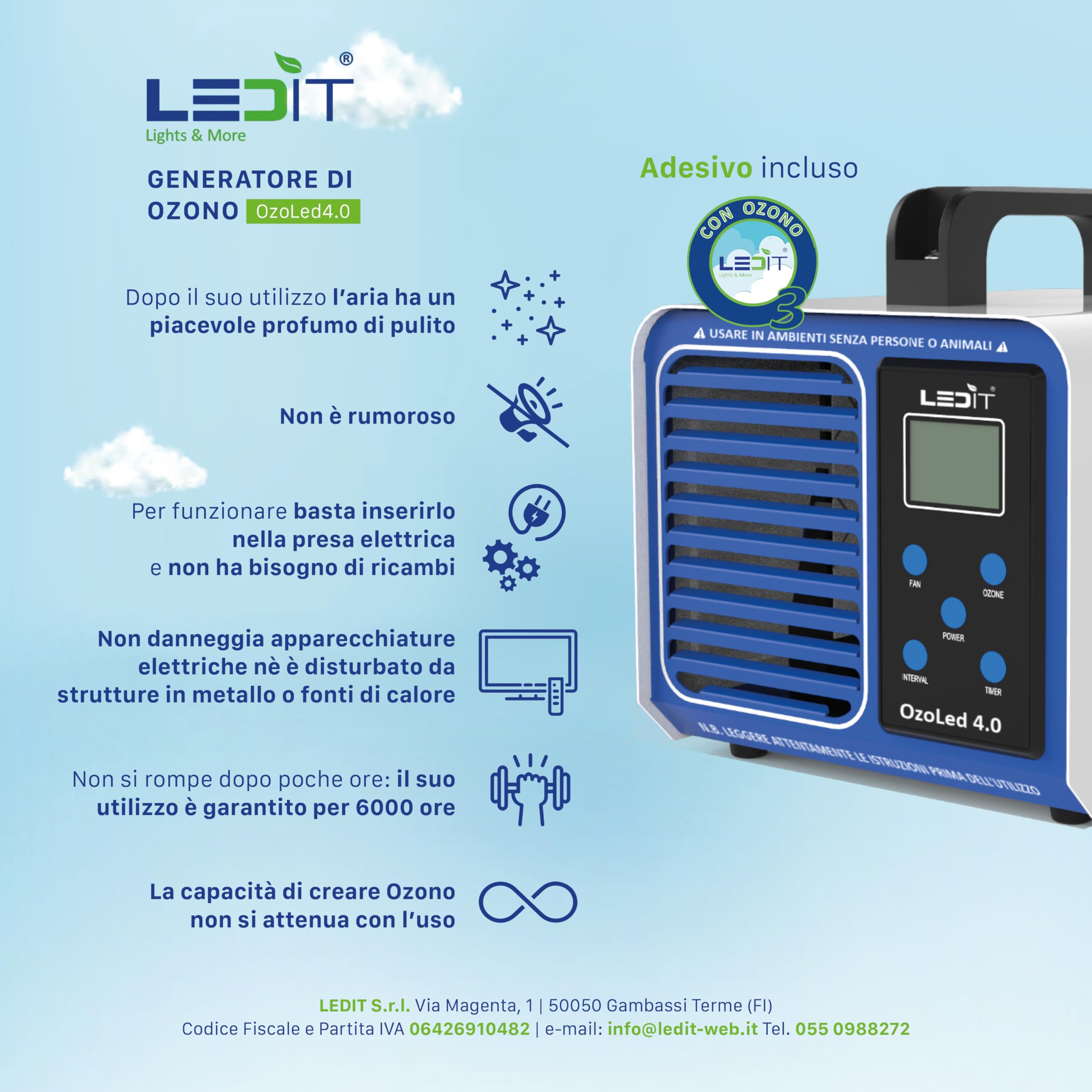 Professional 10000MG/hr Ozone Generator with Remote Timer - CE & CNR Certified, Made in Italy for Home & Commercial Use - Ideal for Air Purification, Odor Removal, and Disinfection in Offices, Restaurants, and Healthcare Facilities