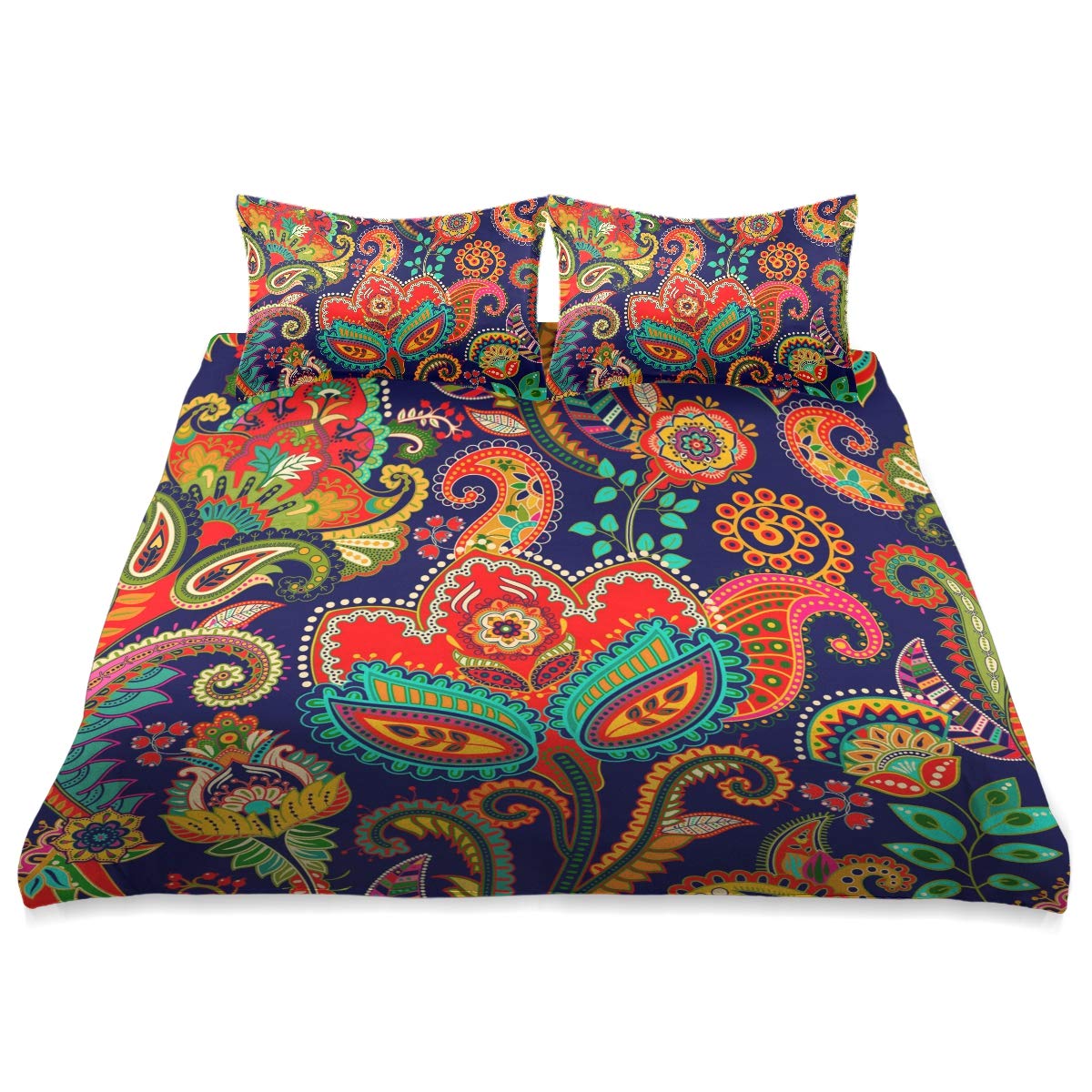 Paisley Floral Ethnic Queen Size Comforter Set - 90x90 Inch All Season Soft Bedding Cover | Perfect for Bohemian Bedroom Decor, Guest Room & Cozy Home Styling