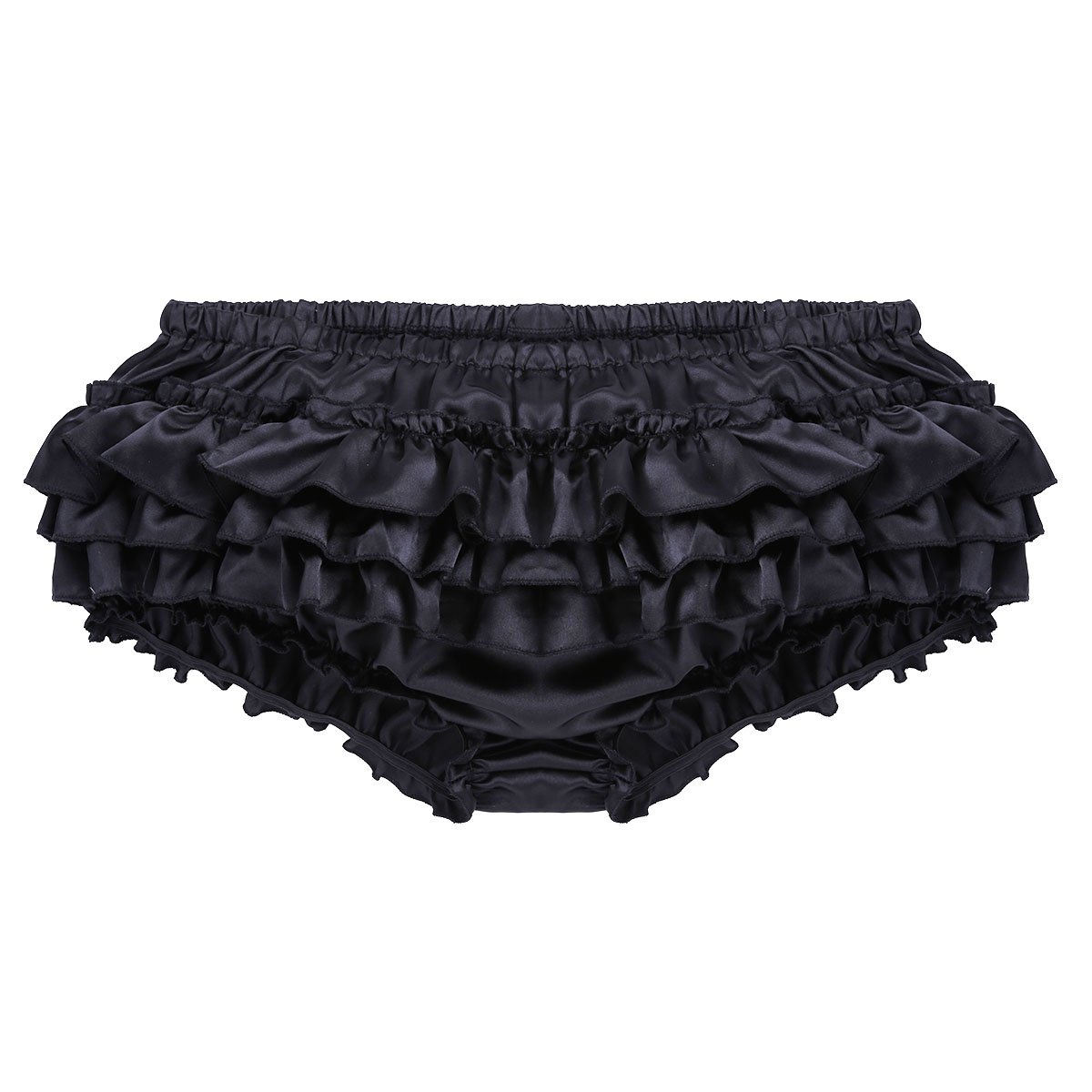 QinCiao Men's Shiny Satin Lace Trimmed Bloomer Panties - Elegant Tiered Ruffled Skirted Underwear for Crossdressing, Sissy & LGBTQ+ Fashion | Perfect for Cosplay, Roleplay and Special Occasions